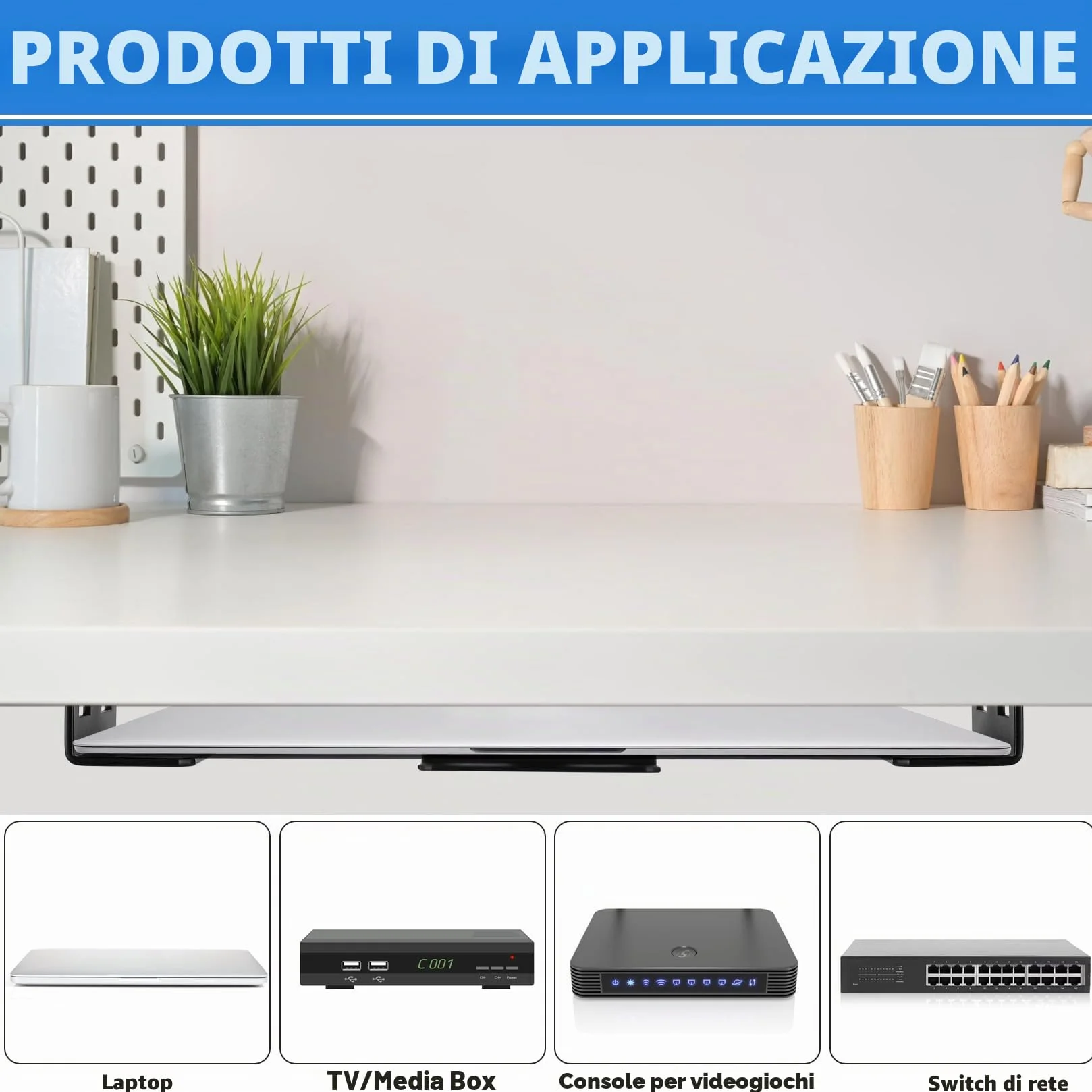 3 Pz Supporto per Laptop Sotto la Scrivania, Supporto sotto Scrivania/da Parete per Computer Portatile, Supporti Sotto la Scrivania per Tablet Tastiera Dispositivi con Spessore < 3,5 cm (Nero)