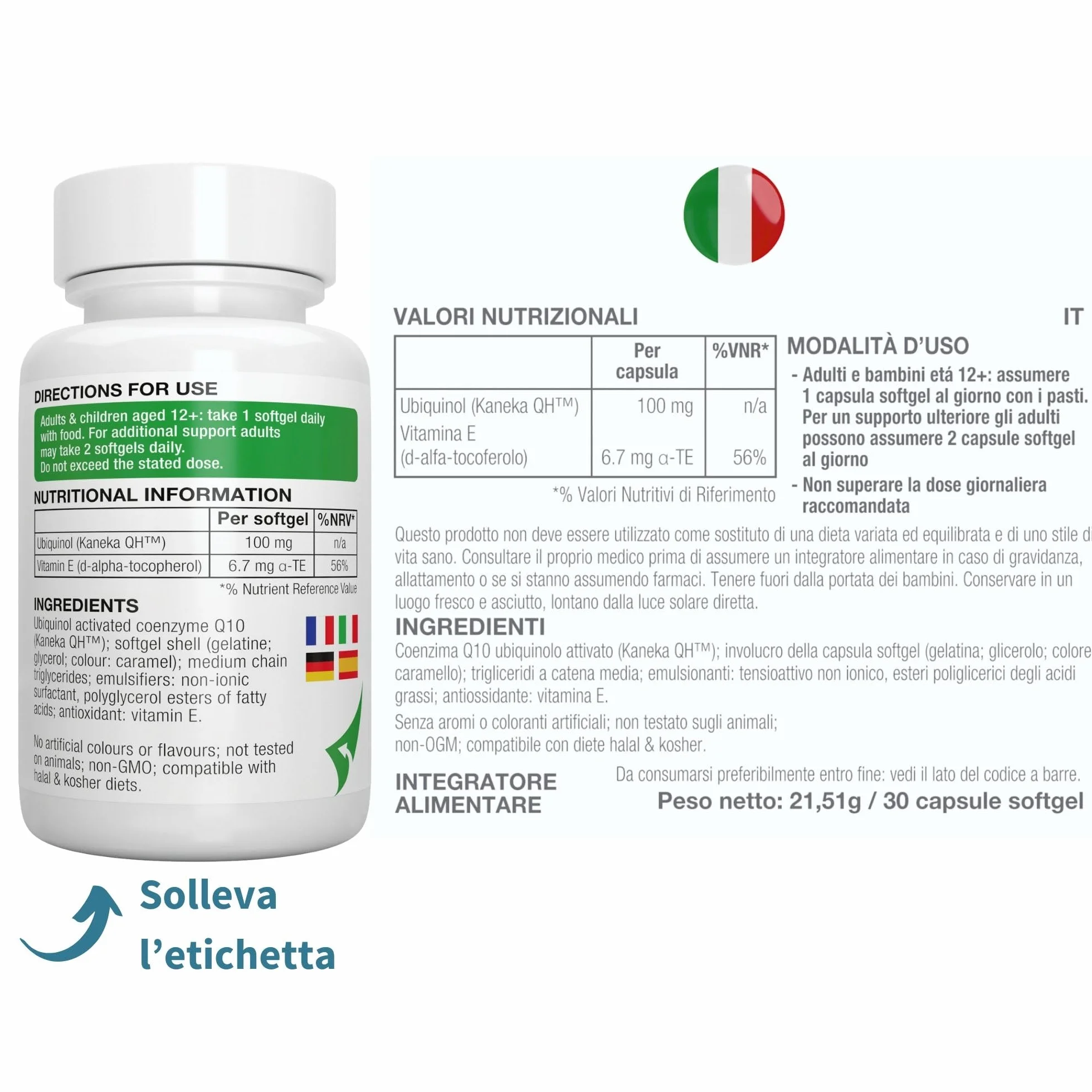 Igennus VESIsorb Ubiquinolo 100mg Kaneka Ubichinolo Coenzima Q10 Idrosolubile 30 Capsule