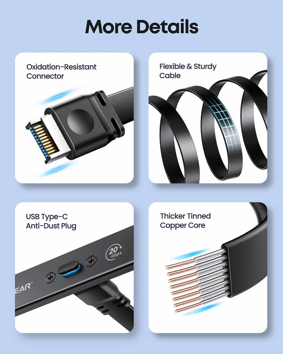 GRAUGEAR Scheda madre PCI da 20 Gbps, adattatore A-Key a USB C, USB 3.2 Gen2 x 2 20 Gbps, 20 pin USB e header nero