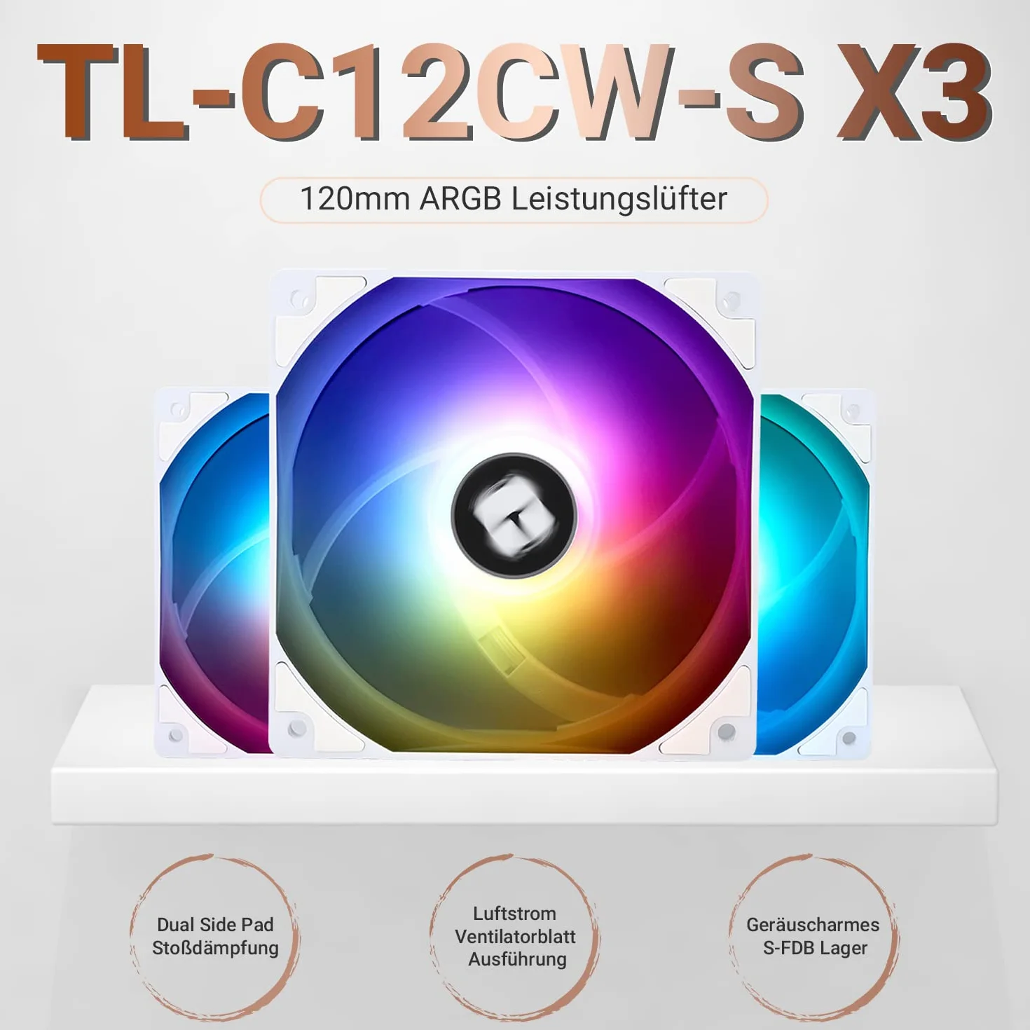 Thermalright TL-C12CW-S X3 - Ventola per CPU da 120 mm, colore bianco, ventola per computer PWM Silent con cuscinetto S-FDB incluso, fino a 1550 RPM (3 pezzi)