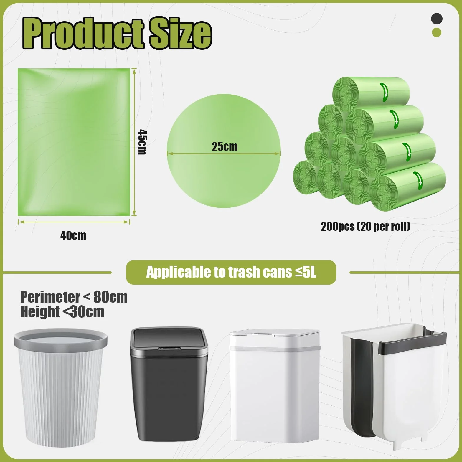 Pezzi Sacchetti Umido Biodegradabili 5L 40x45cm 1.2 Gal Buste Immondizia 200 Pezzi