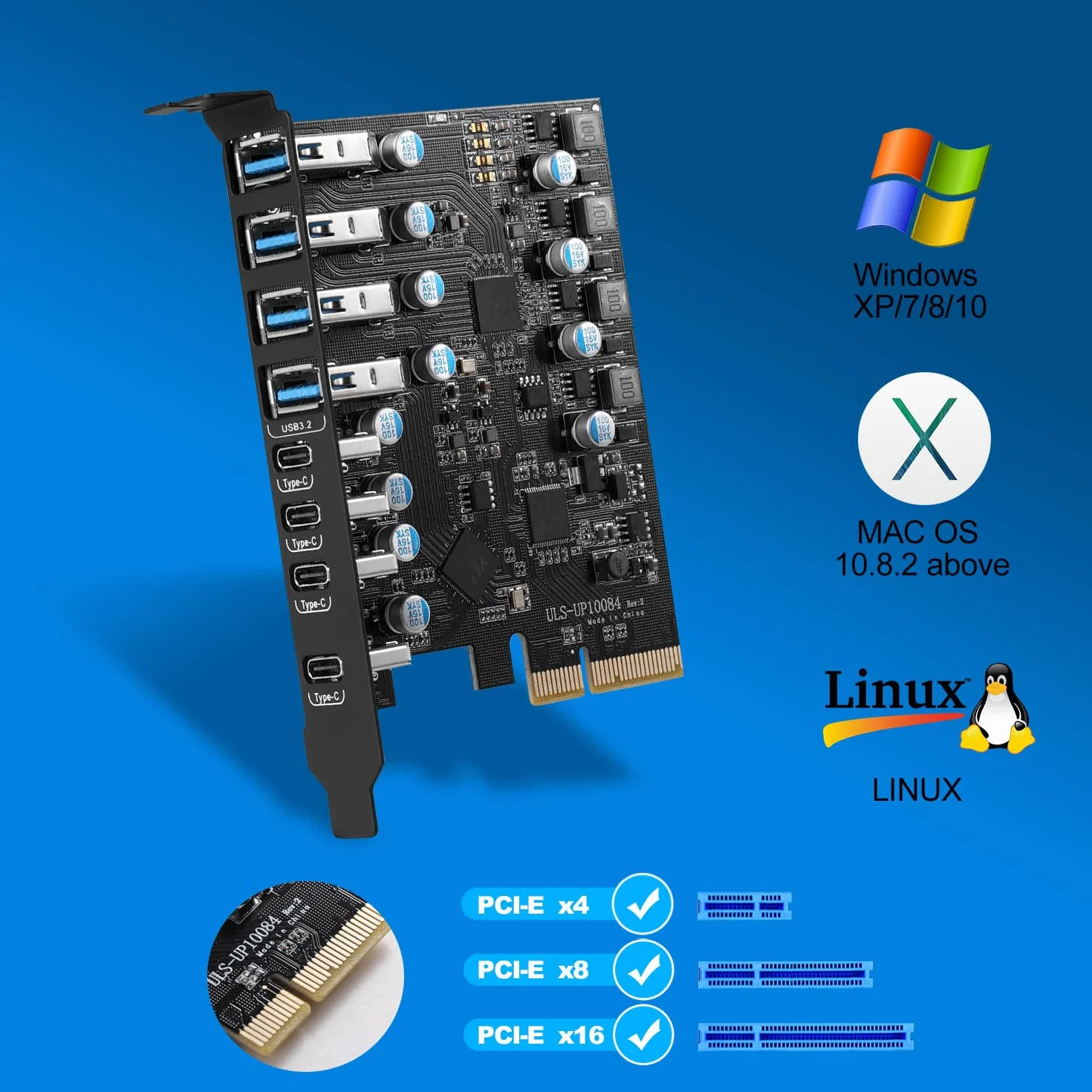 Scheda di Espansione USB 3.2 PCIe a 8 Porte, 10Gbps Scheda USB PCI Express Interna Hub Card per Windows 7/8/10 e Mac OS