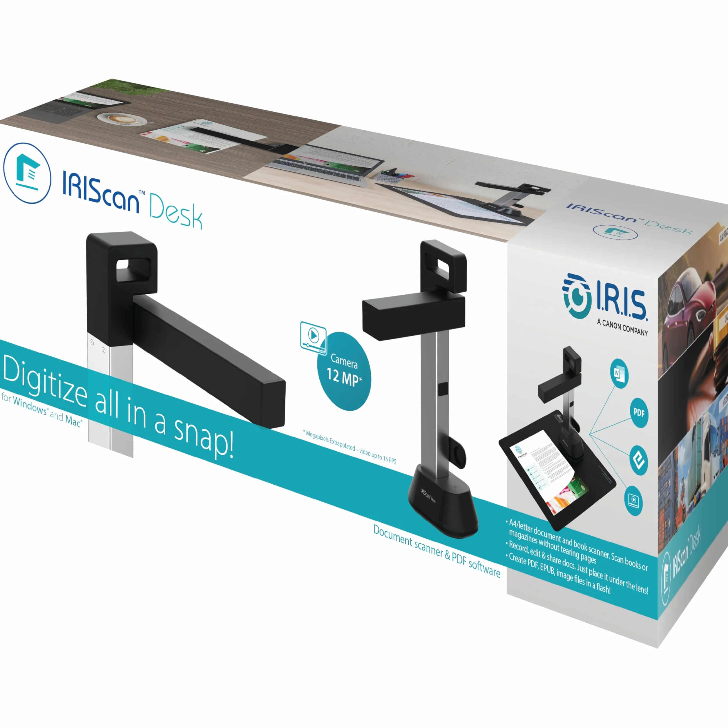 IRIScan Desk 6 - Scanner Documenti Libro Professionale, Funzione OCR, PDF, Windows e MacOS, Max scansione A4, USB 2.0 Velocità Scan 0,75sec per pagina