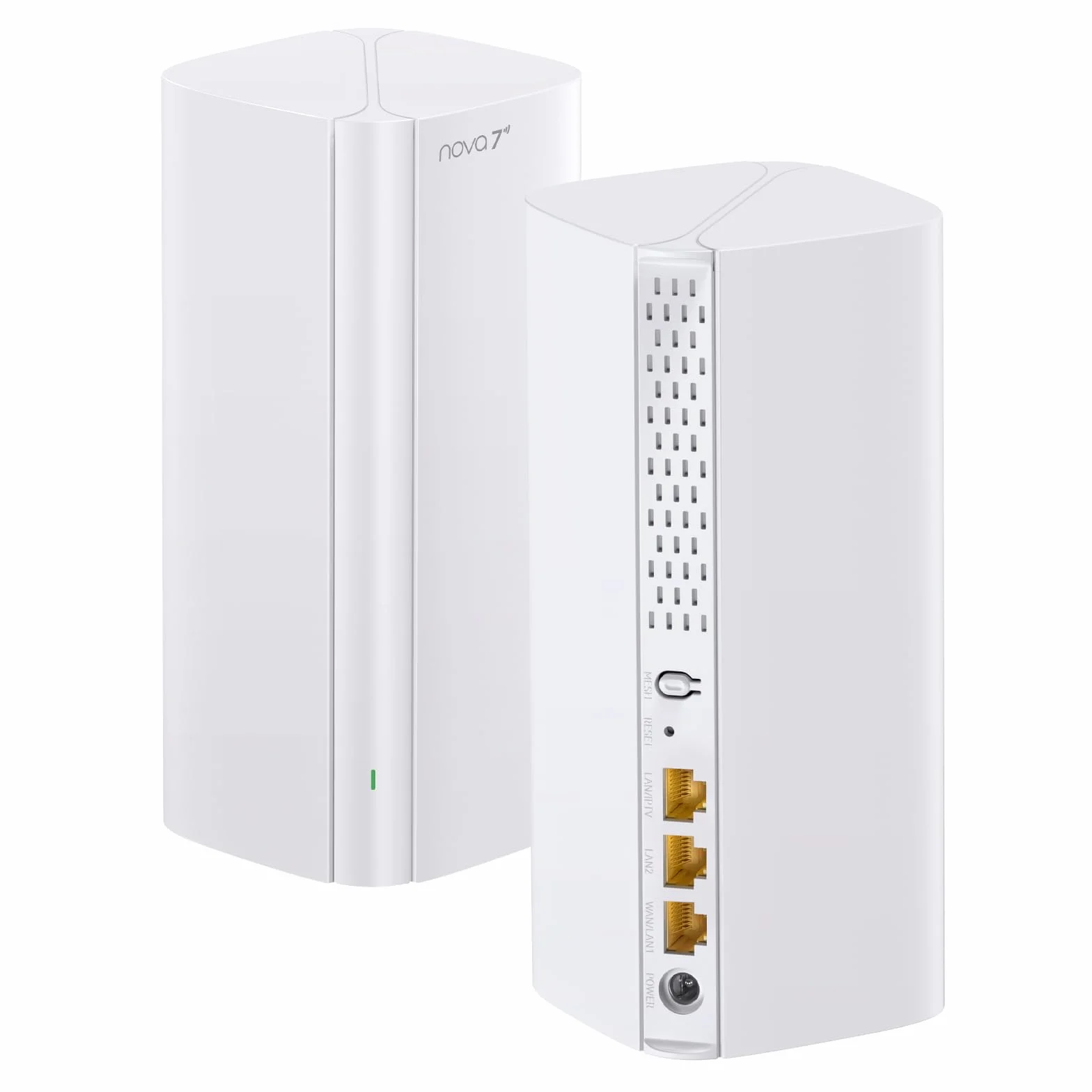 Tenda Nova ME3 Pro 7 Sistema WiFi Mesh - BE3600 Dual Band (2.4GHz: 688Mbps, 5GHz: 2882Mbps), copertura per 2-3 camere da letto - 3 porte Gigabit per unità, NFC, WPA3, confezione da 2