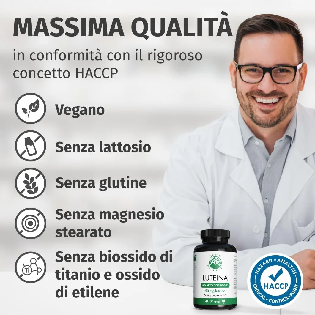Green Naturals Luteina 50 mg + 5 mg Zeaxantina 180 Capsule Integratore Alimentare