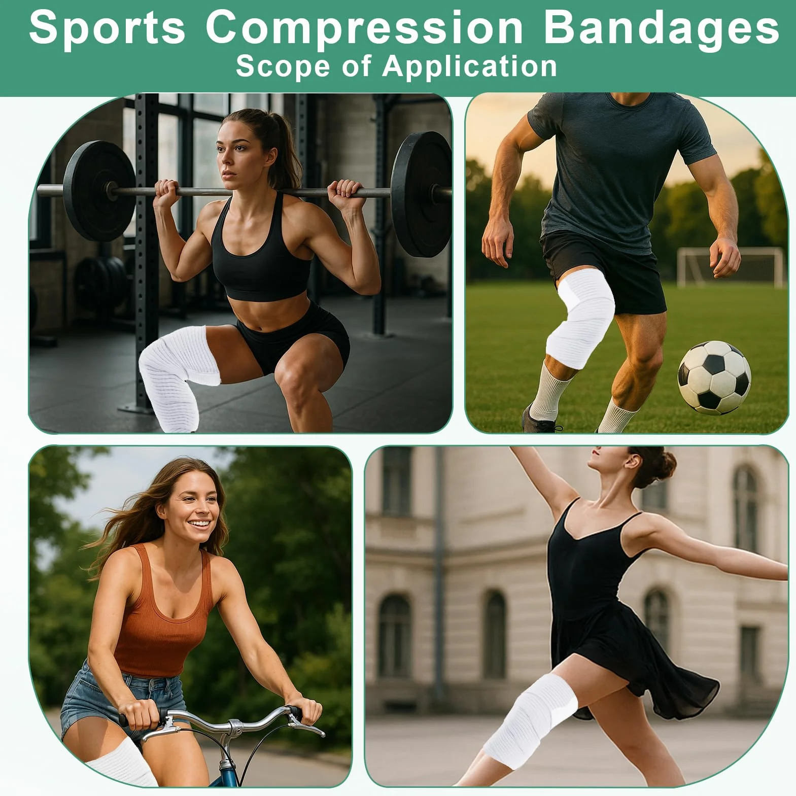 Fascia Elastica Coscia da 200cm, Oberschenkel Sport Kompressionsbandag, Benda Elastica per Gamba e Ginocchio, Bianco, 2 Pezzi