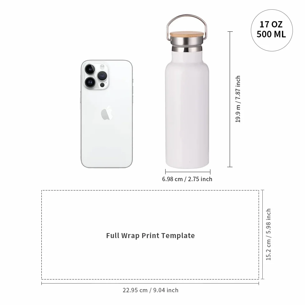 PYD Life Bottiglia di acqua a sublimazione bianca 481,9 g bottiglia sportiva in acciaio inossidabile con coperchio in bambù per bicchiere stampa a sublimazione stampa confezione da 4