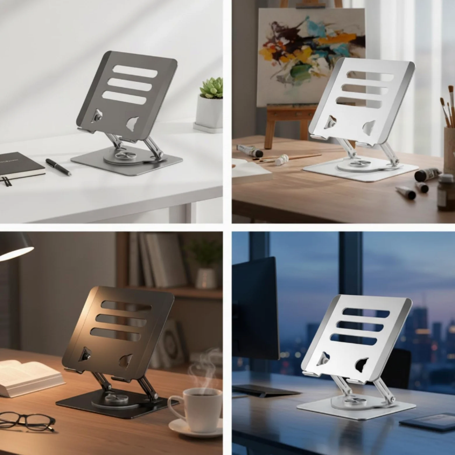 Supporto Regolabile Ergonomico per Professionisti, Scrivania, Ufficio, Nero, Pieghevole, Rotazione A 360 Gradi, Supporto Per Laptop In Lega Di Acciaio