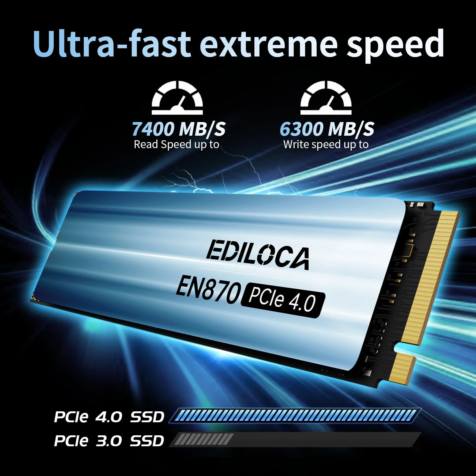 Ediloca EN870 SSD 2TB PCIe Gen4, NVMe M.2 2280, fino a 7400 MB/s, Unità a stato solido interne, cache SLC dinamica, compatibile con PS5 e PC