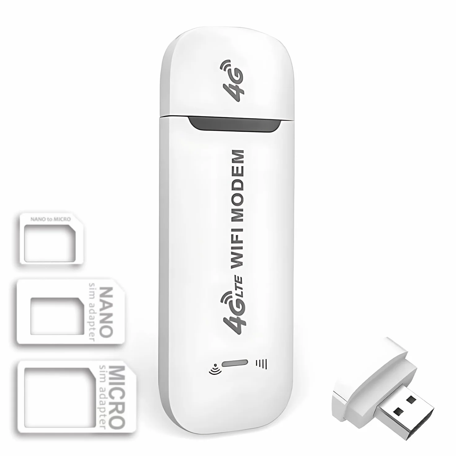 Modem Sim 4g LTE Wifi Portatile, Spina USB, Router Wireless da 150 Mbps con Supporto per Slot per Schede SIM, Supporto per Hotspot da Viaggio Portatile LTE B1/B3/B7/B8/B20/B38/B40/B41 white
