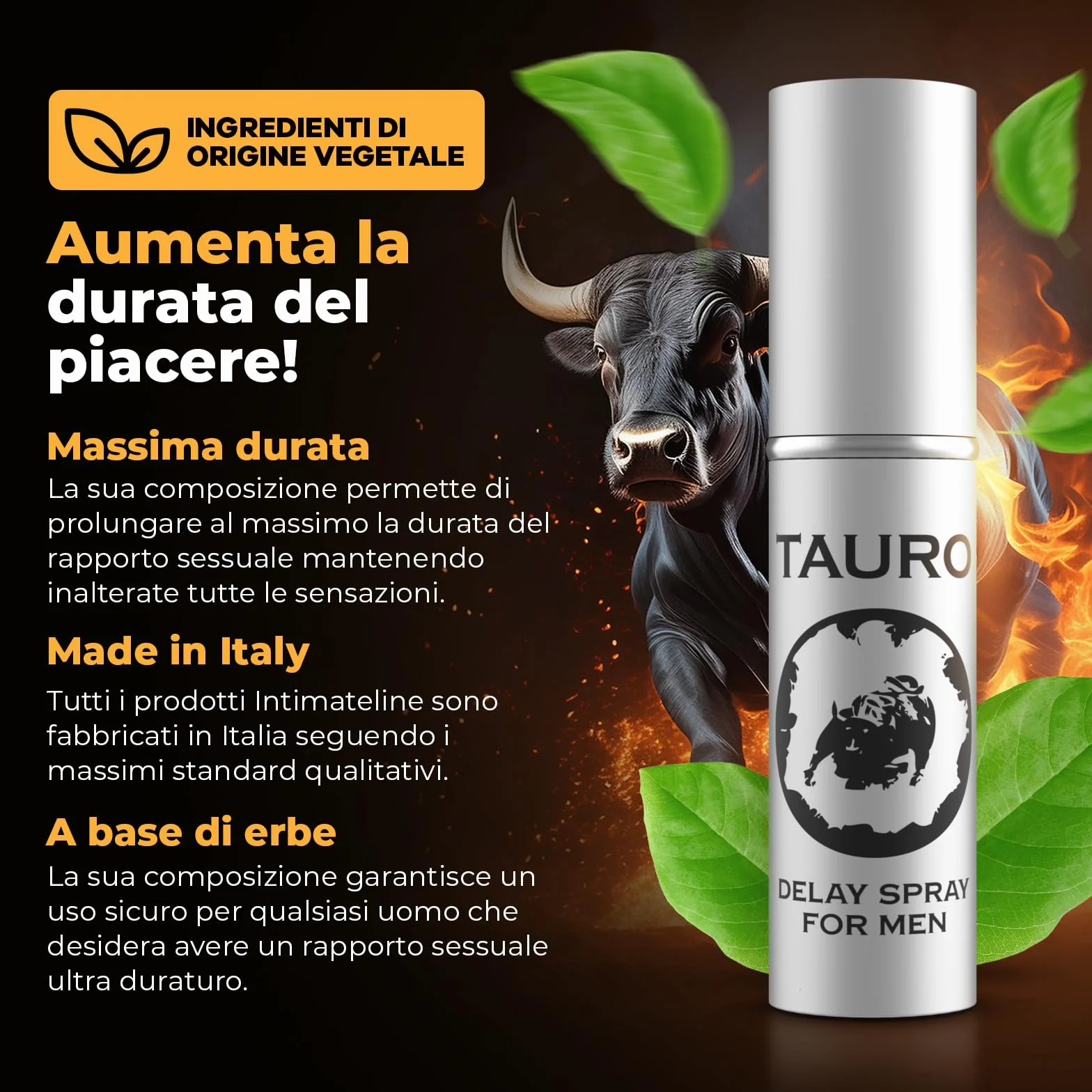Tauro Extra Power Spray Ritardante Intimo per Uomo, Contrasta l'Eiaculazione Precoce, Prolunga il Rapporto, 5ml + 12 Profilattici