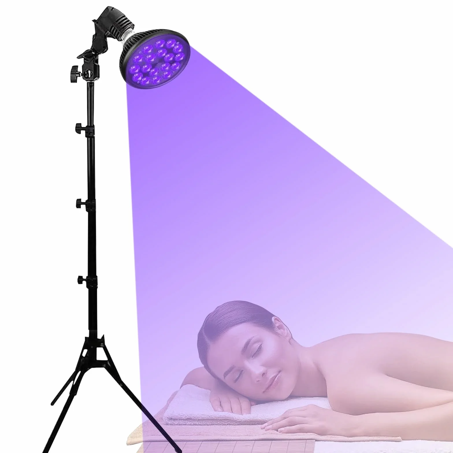 Lampada abbronzante 54W LED per viso e corpo con supporto regolabile, luce viola 180°