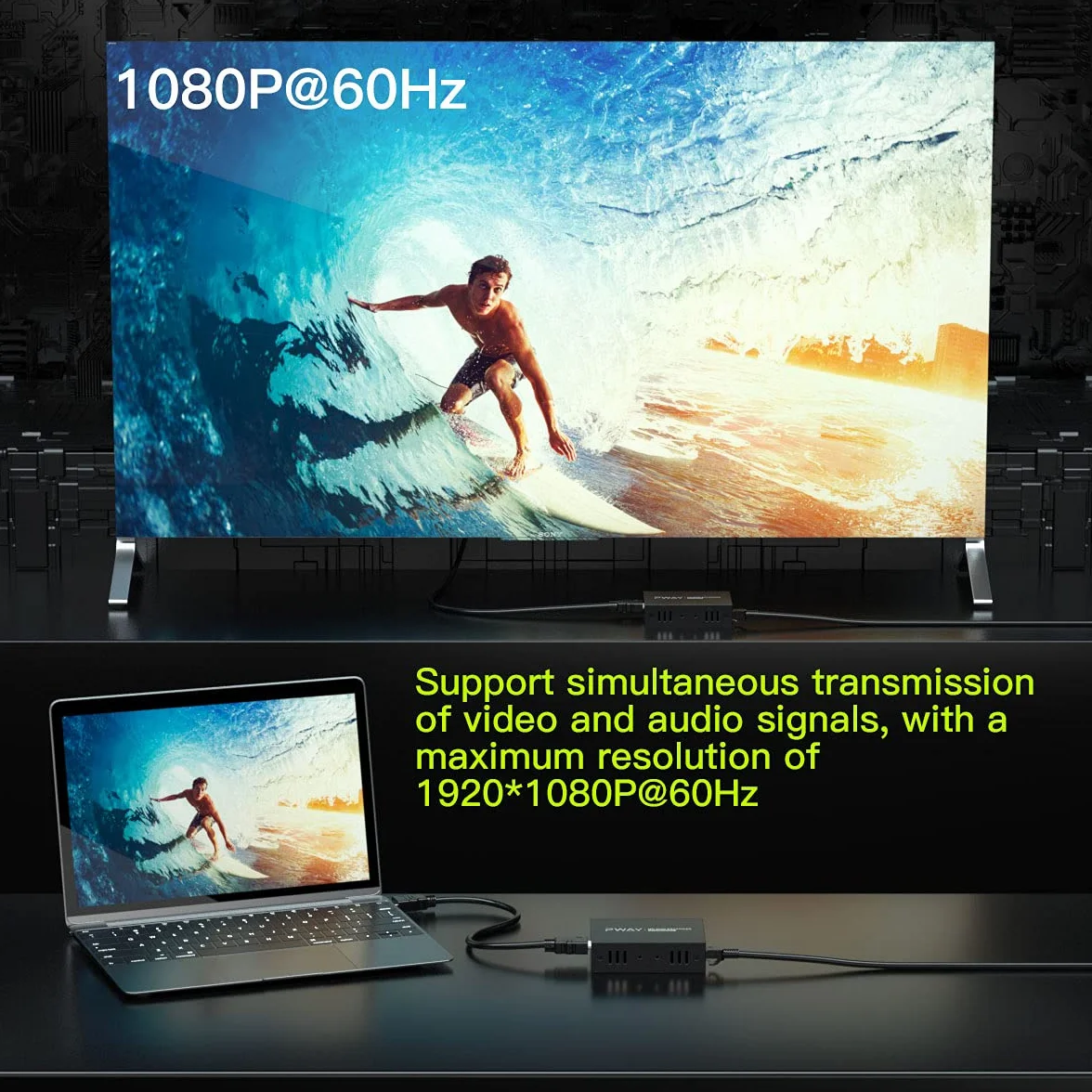 PW-DT237K HDMI KVM Extender USB 492ft/150m Trasmissione su singolo Cat5e/6/7 HD 1080P Supporto TCP/IP e funzione di loop out