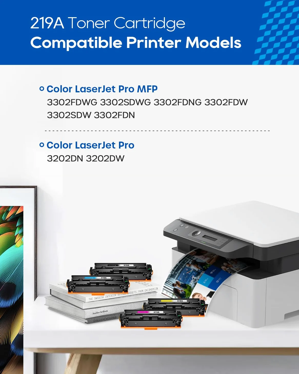 Toner 219A CON CHIP Compatibile con Toner HP 219A W2190A W2191A W2192A W2193A Compatibile con HP Color LaserJet Pro MFP 3302fdw 3302fdn 3302sdw 3302sdwg LaserJet Pro 3202dw 3202dn, 4Pack