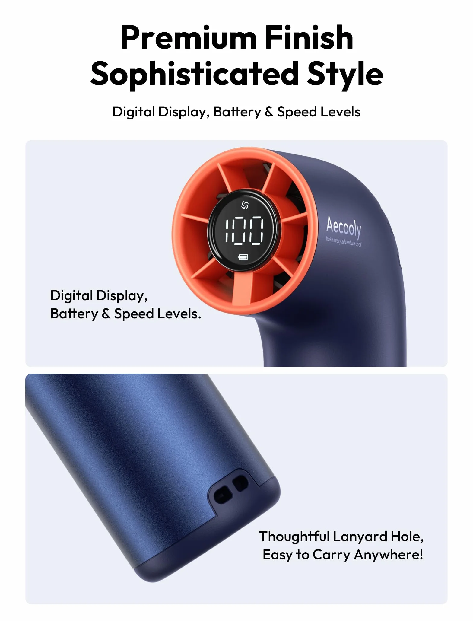 Aecooly Potente Ventilatore Portatile, Mini Ventilatore Turbo a Mano, 19000 RPM Aero Ultra, Ricaricabile [Massimo 15 ore], 7 Velocità d'Aria, Tascabile Piccolo Viaggi, Regalo per Donne-Blu&Arancione