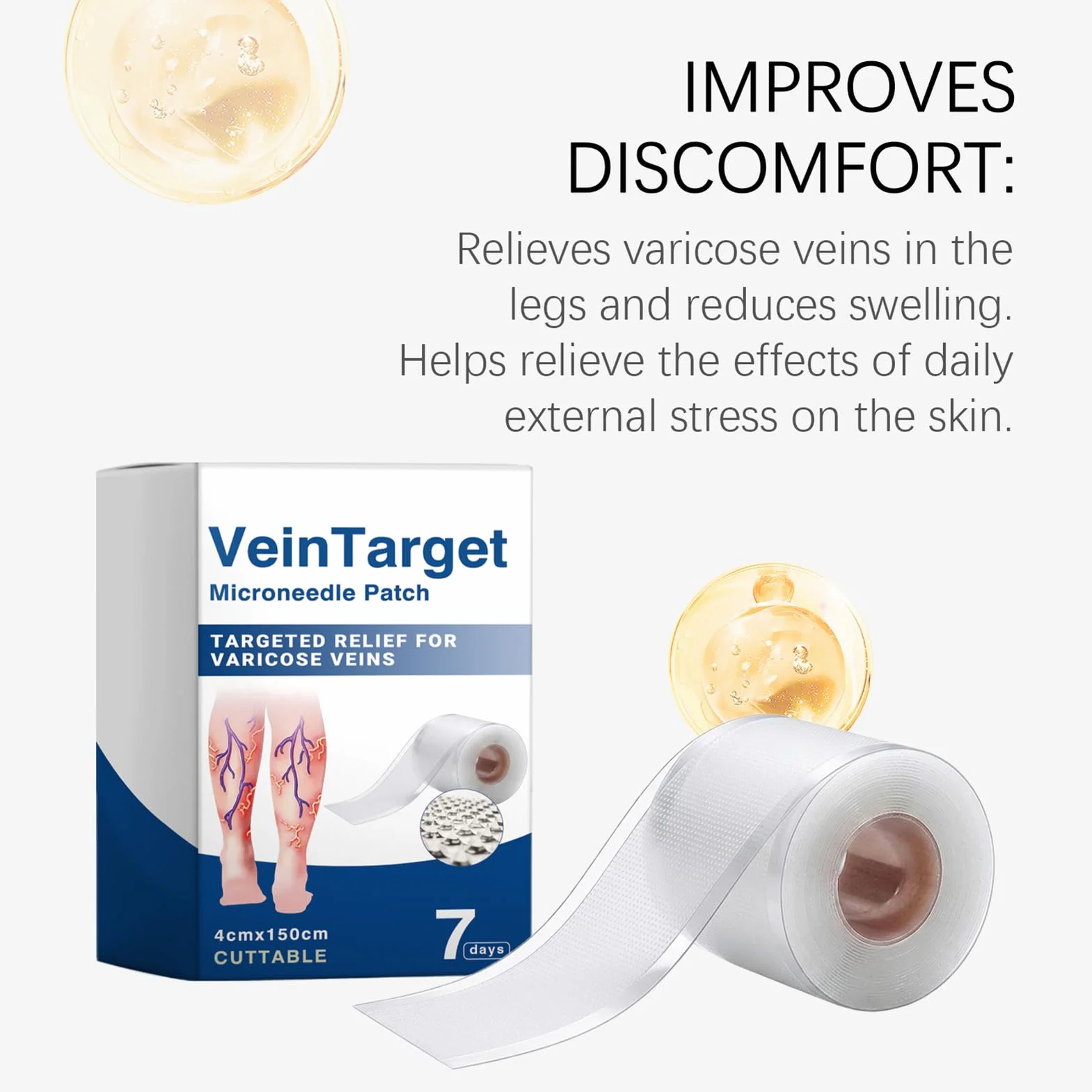 Cerotto con Microaghi per Vene Varicose, Trattamento Avanzato per Gambe, Traspirante Naturale