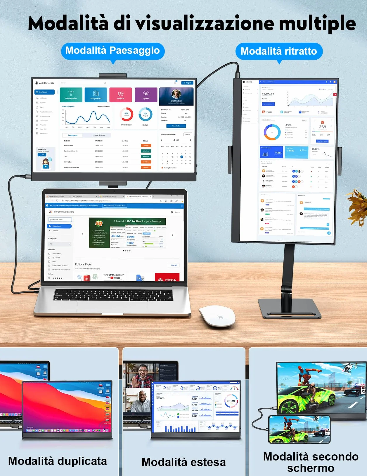 MAGICRAVEN Monitor Portatile per Laptop, 15,6" 1080P IPS Schermo Portatile, HDMI USB C Monitors con Altoparlanti, 125% sRGB Portable Monitor per Laptop/PC/Smartphone, con Supporto in Metallo&Cassa