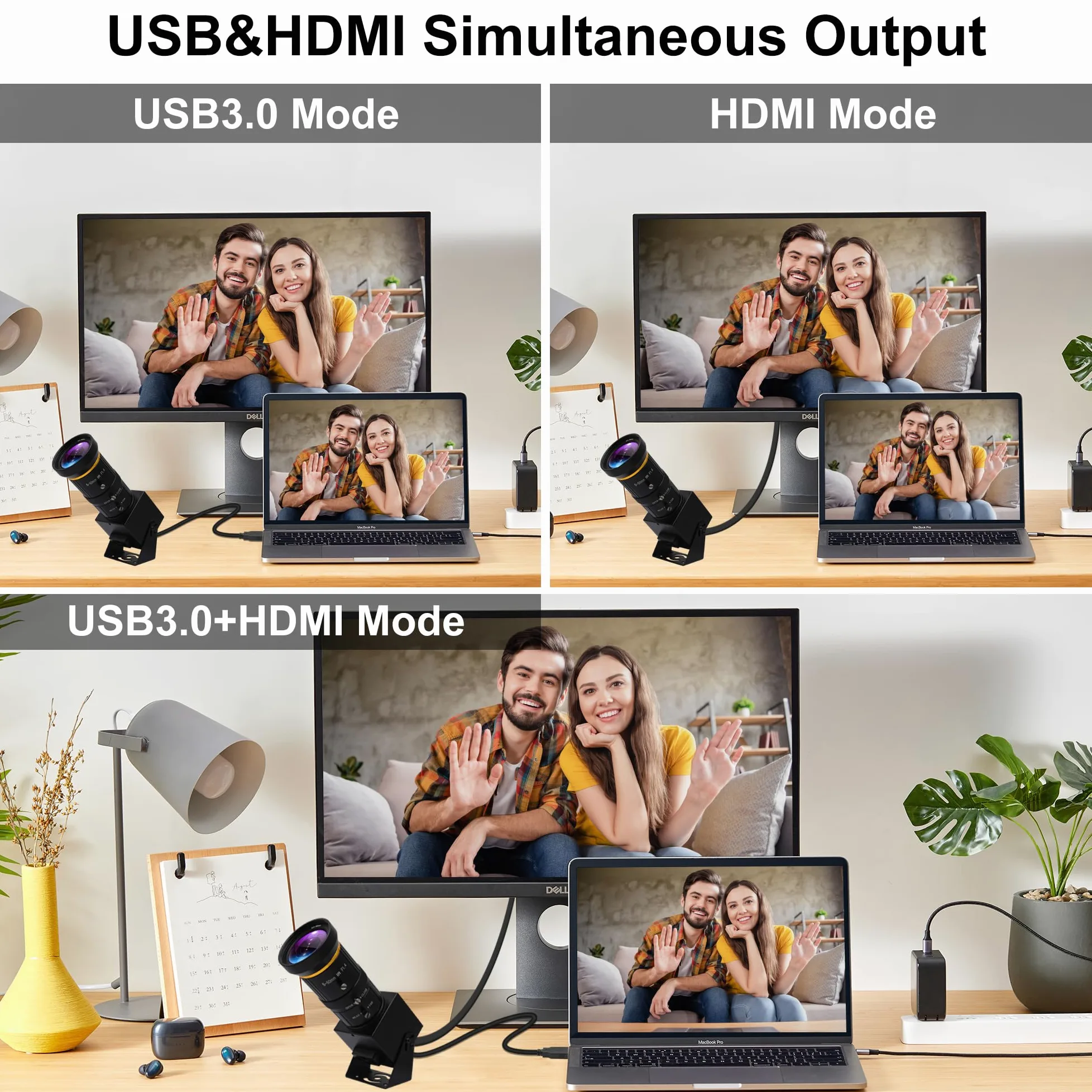 Zoom Ottico 10X 60fps HDMI USB3.0 Fotocamera 4K Ad Alta Velocità H.264 Uscita simultanea Webcam PC Plug and Play per Sicurezza Informatica Industriale Live Streaming CCTV Proiettore