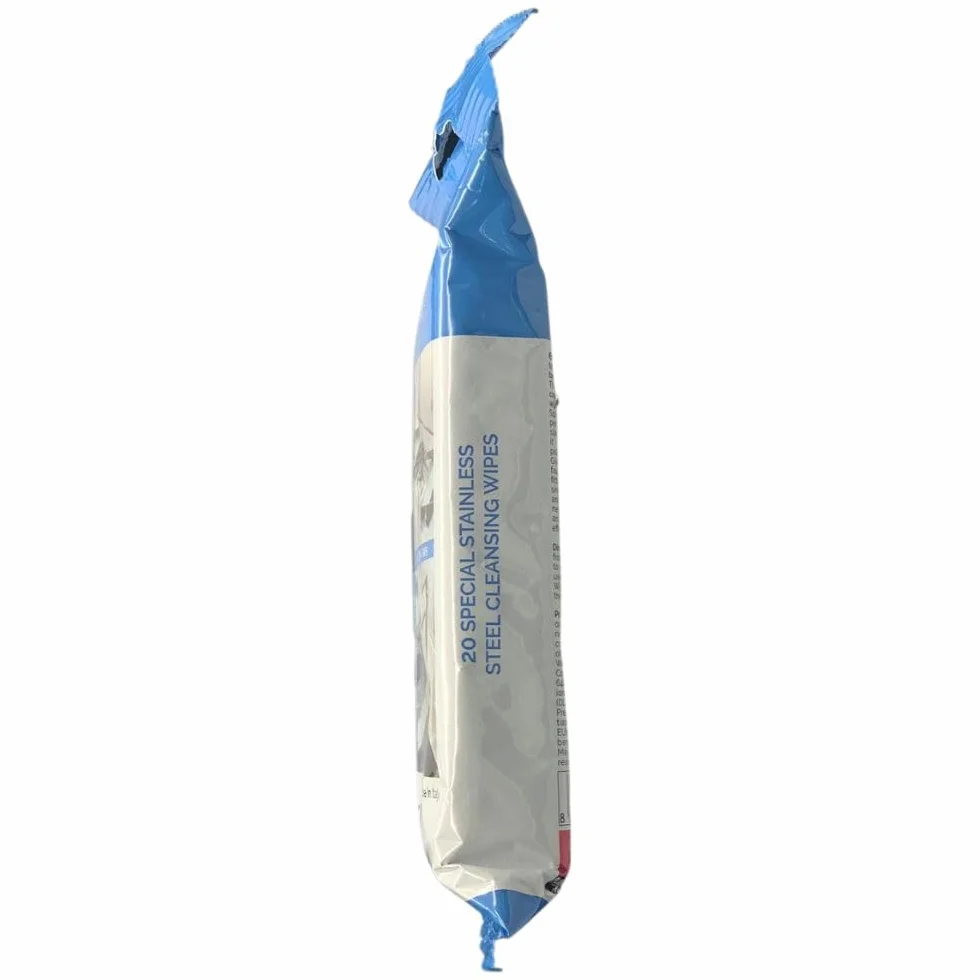 Salviette per la Pulizia di Superfici in Acciaio Inox, Confezione Richiudibile da 20 Salviette Monouso