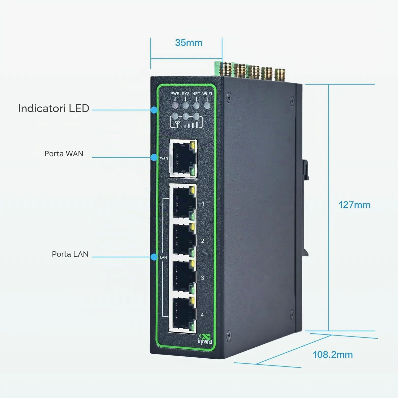 InHand Networks IR315 4G - Router industriale, LTE CAT4, Wi-Fi, Gateway IoT, router VPN, slot Dual SIM, 5 porte Fast Ethernet RJ45, Din-Rail, Cloud Managed, Unlocked (RS232&RS485+GNSS)