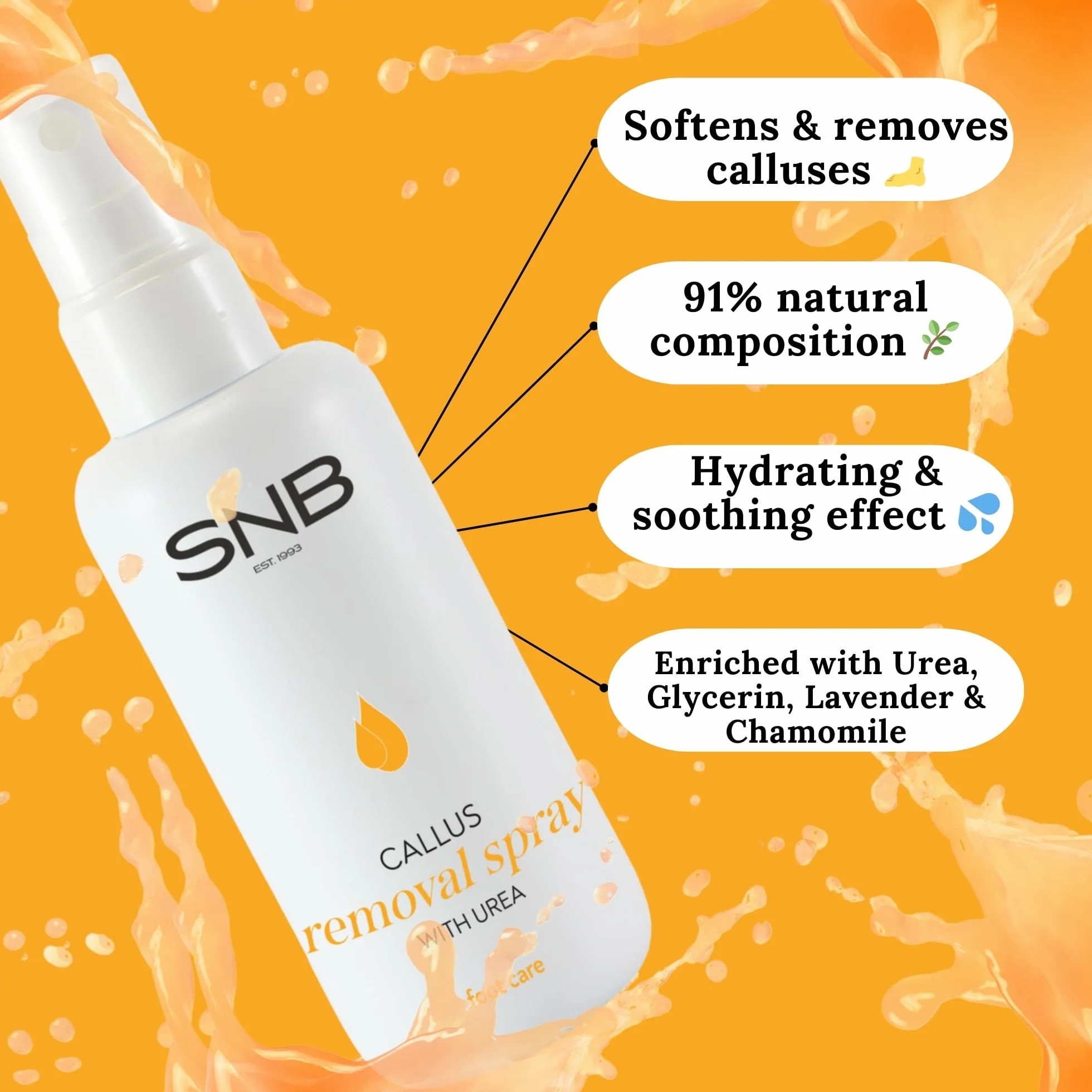 SNB Professional Callus Removal Spray 110 ml con urea, olio di lavanda, glicerina, eucalipto, camomilla, composizione naturale al 91%