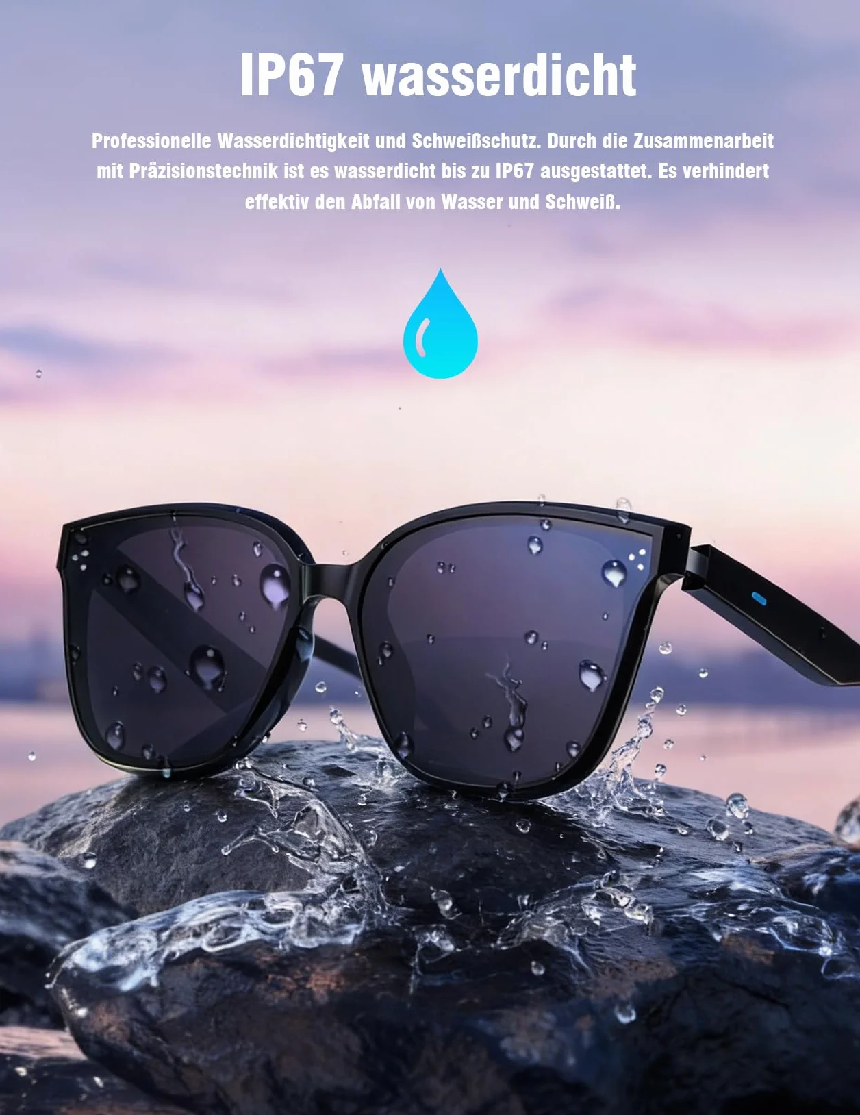 Intelligente Bluetooth 5.4 Audio Sonnenbrille mit Mikrofon Lautsprecher für Herren Damen