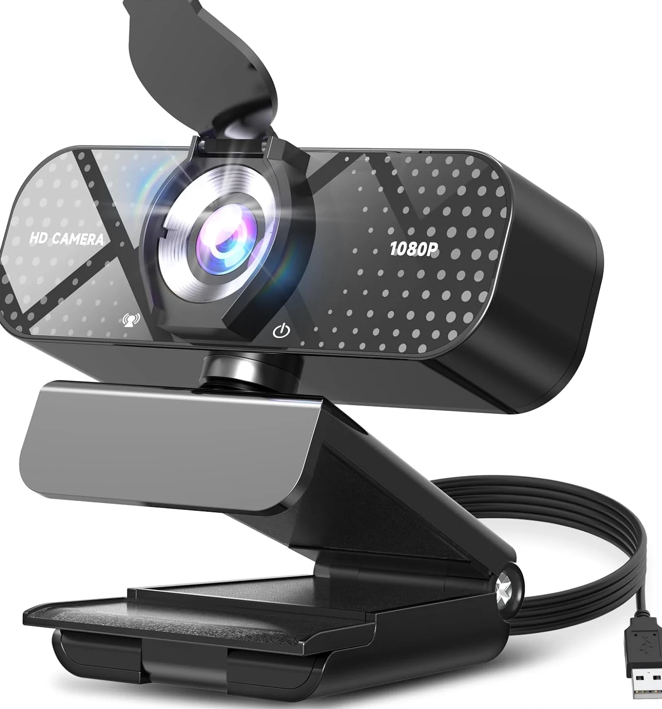 TRAUSI Webcam HD 1080P con microfono, cancellazione del rumore, copertura della privacy, obiettivo grandangolare, correzione automatica della luce, webcam USB Plug & Play per laptop, desktop, PC, Mac
