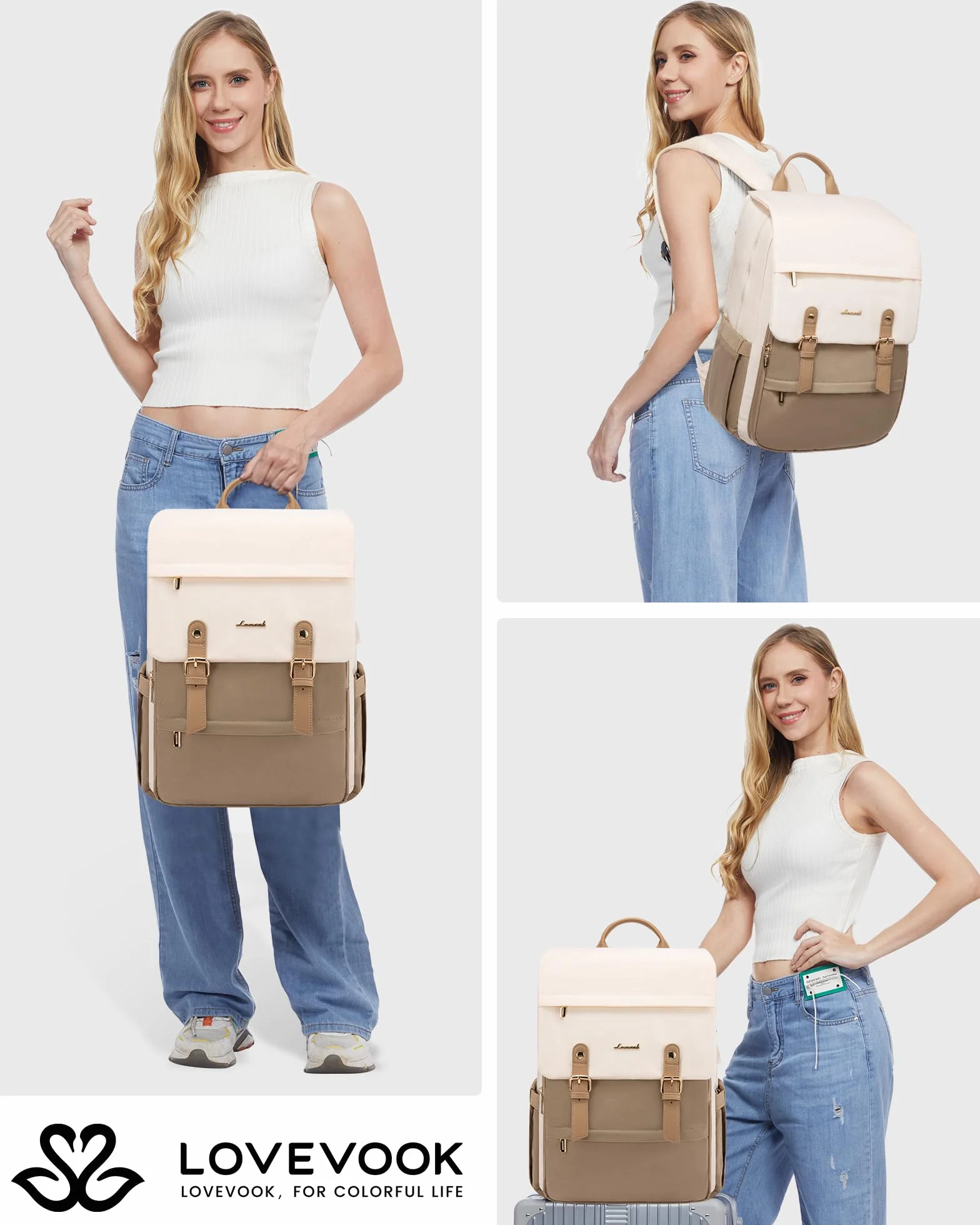LOVEVOOK Zaino Porta PC Donna, 15,6 Pollici Impermeabile Zaino Antifurto per Computer portatile con Porta USB per Università, Viaggi, Lavoro, Scuola