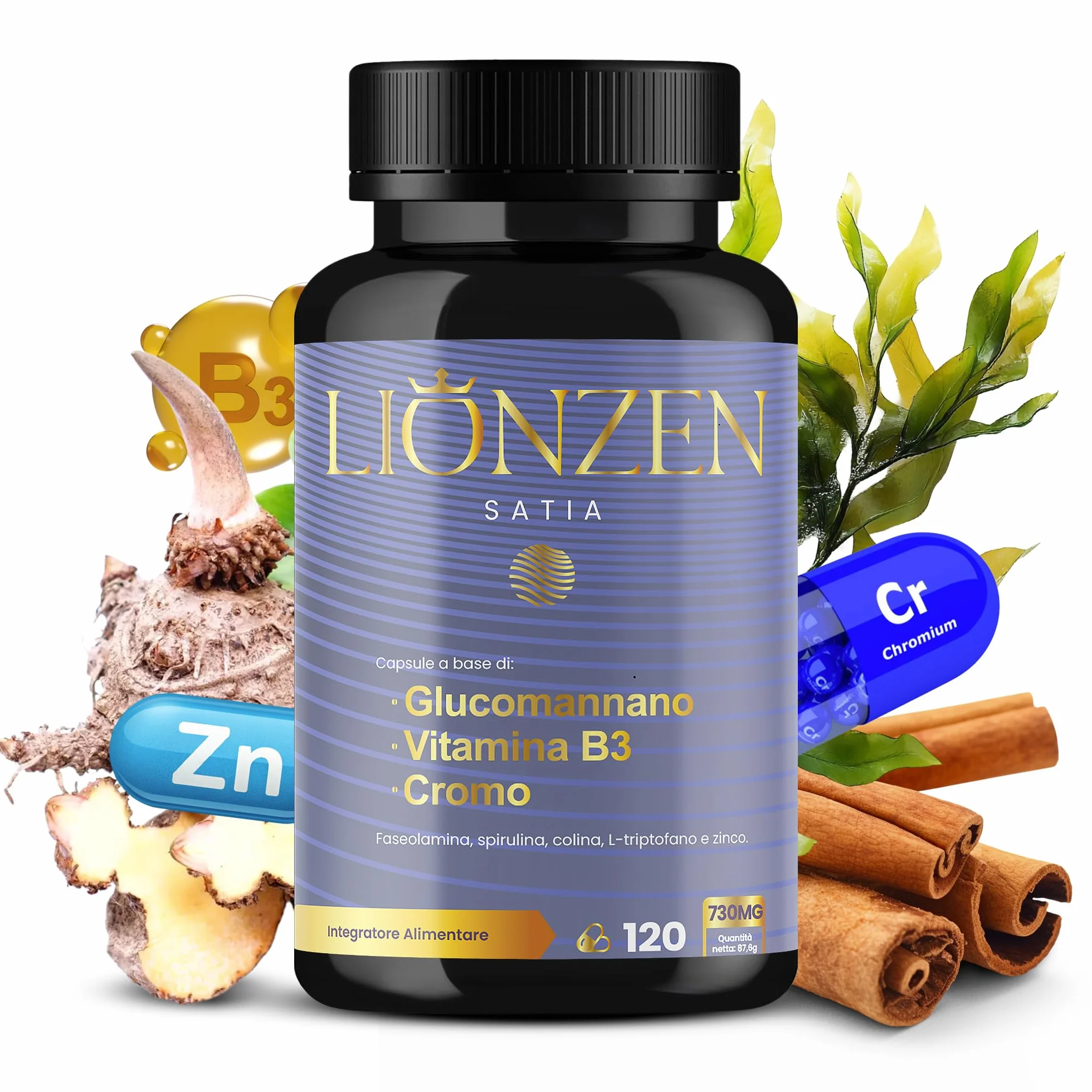 LIONZEN SATIA Glucomannano Forte Dimagrante Naturale +12 Ingredienti Sazieta Controllo Appetito