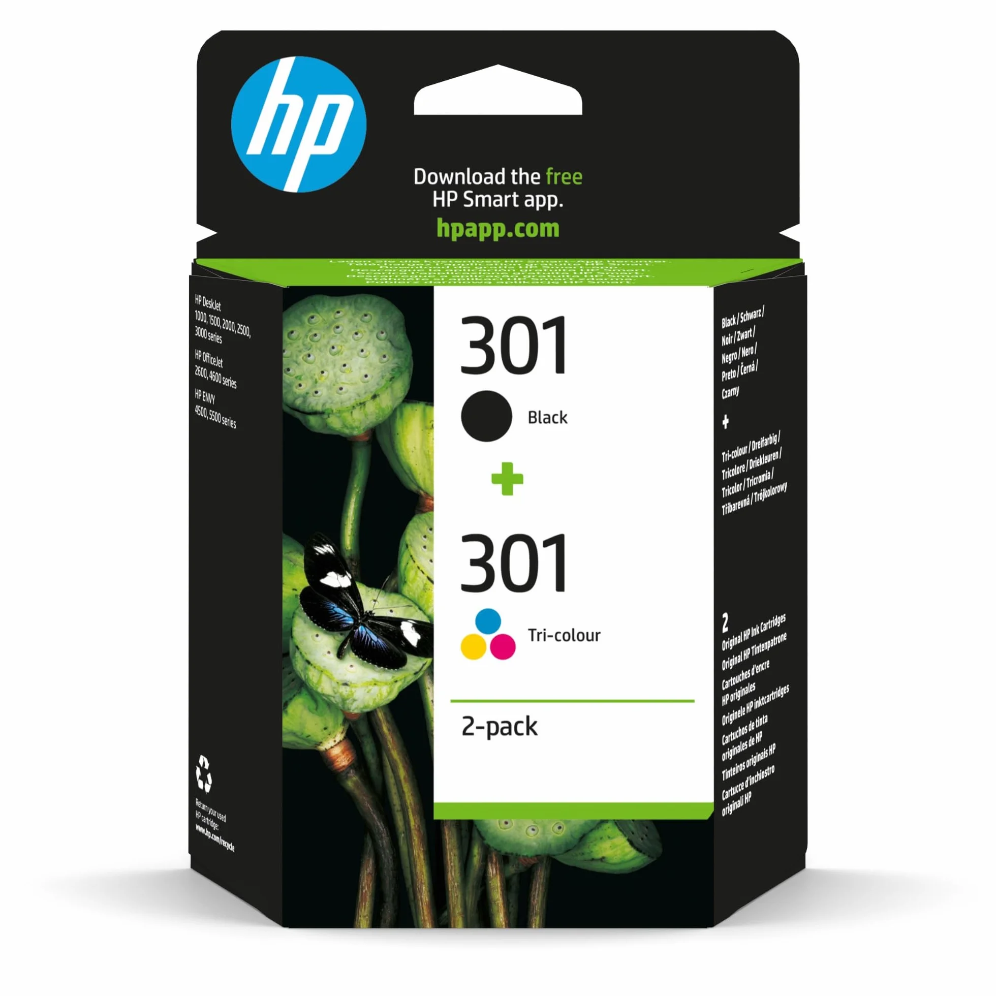 HP 301 Nero e Tricromia N9J72AE Cartucce Originali 2 Pezzi per DeskJet Envy OfficeJet