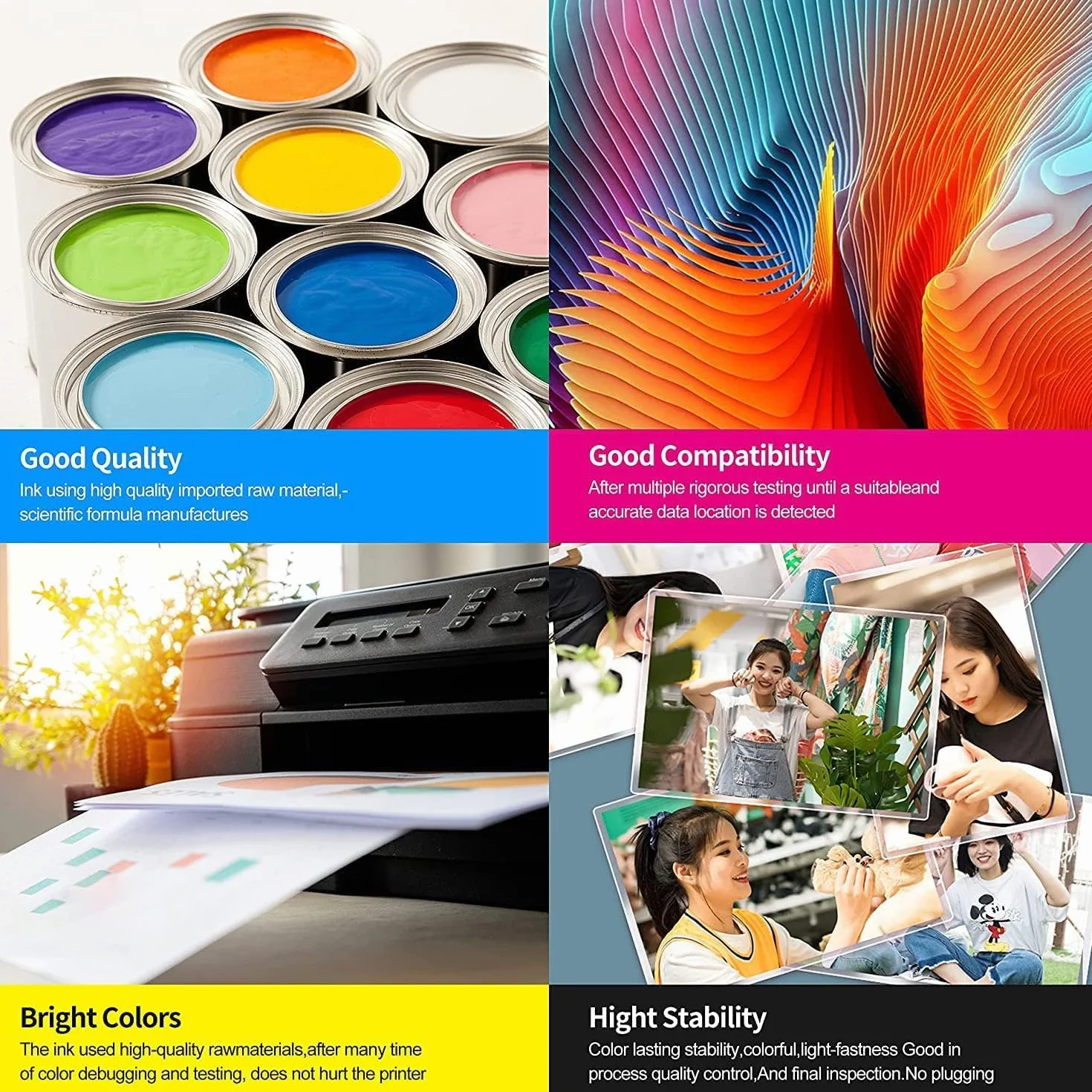 Inchiostro 4 x 100 ml Sublimatico compatibile per Epson, Brother, Roland, Mimaki, Mutoh, CMYK