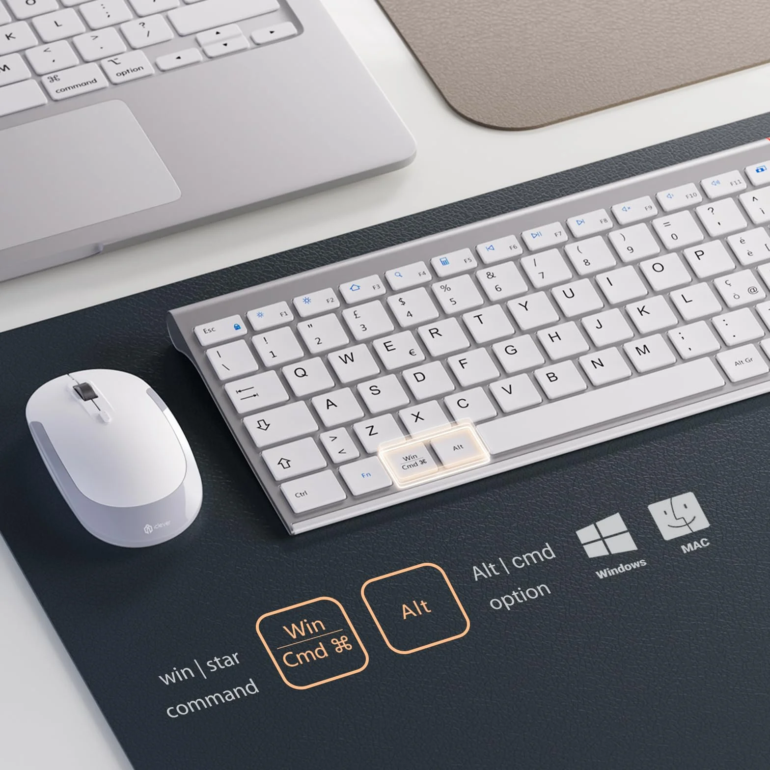 iClever Tastiera e Mouse Wireless portatile 2.4G, Ricaricabile tastiera wireless usb, silenziosa tastiera ergonomica Design Dimensioni Regolari Sottile Connessione Stabile DPI Regolabile