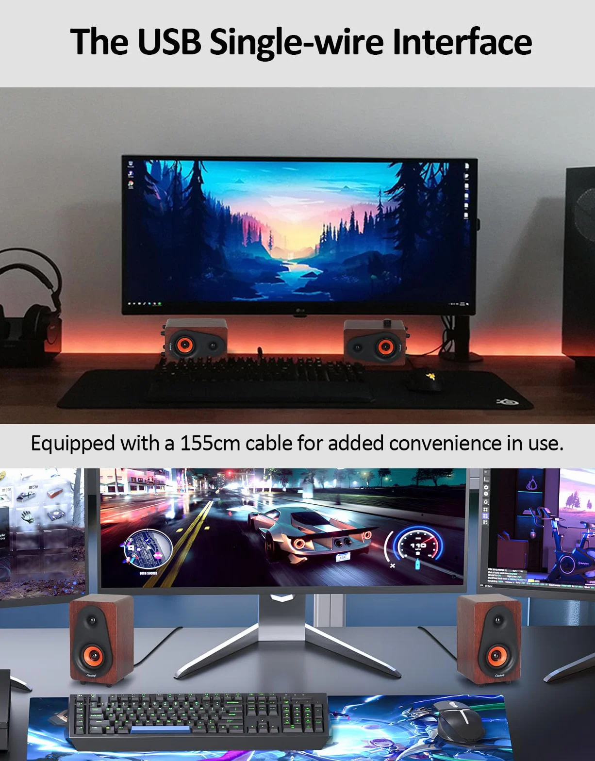 Altoparlante PC in legno USB compatibile con computer portatili e desktop membrana integrata Plug & Play