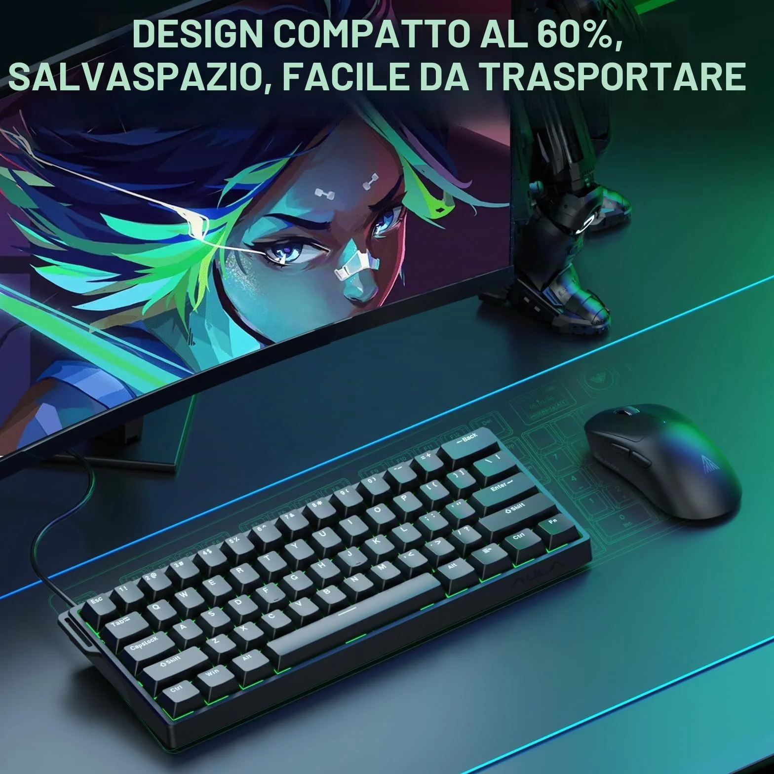 Aula WIN60 HE Tastiera Meccanica da Gioco 60% Cablata Interruttore Magnetico Hot-Swap 8000 Hz