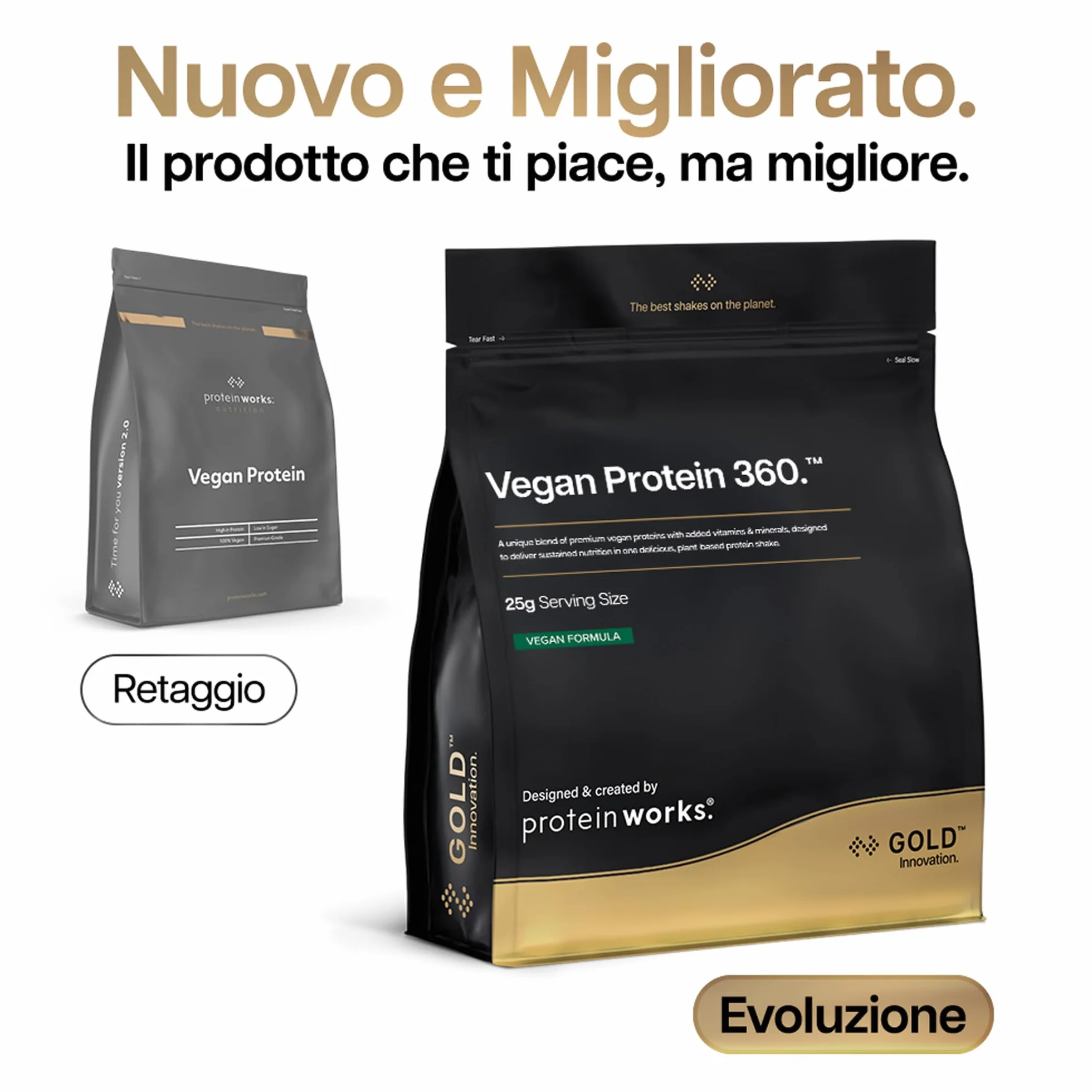 Protein Works Vegan Protein 360 GOLD Innovation Proteine Vegane Miscela Multi-Proteica Premium Cioccolato Morbido 1kg