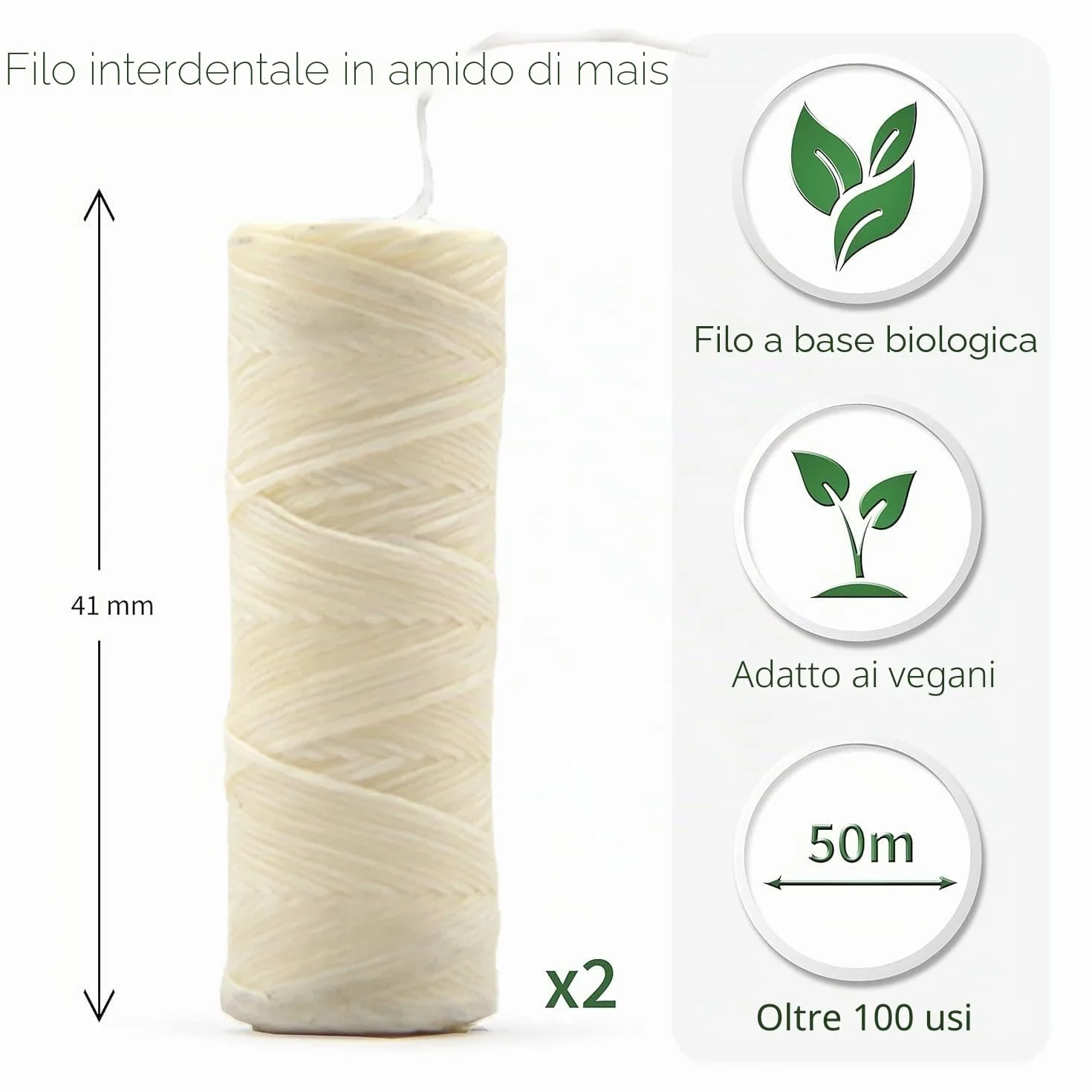 Bambaw Filo Interdentale Biodegradabile Vegano Cerato Menta 2x50m Ricarica