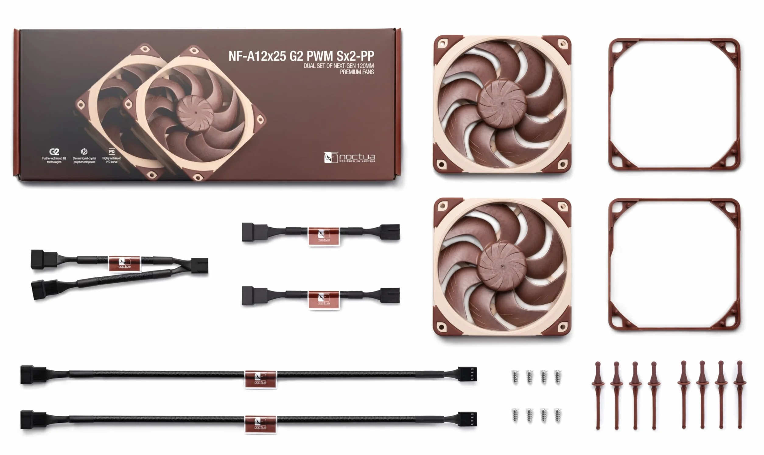 Noctua NF-A12x25 G2 PWM Sx2-PP, Set di Due Ventole per Configurazioni di Tipo Push-Pull e Fianco a Fianco (Marrone)