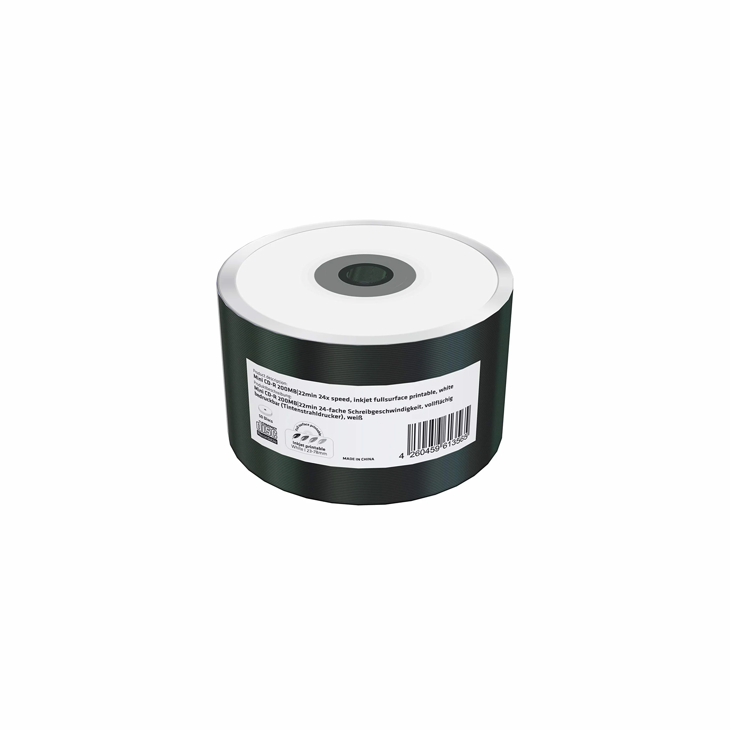 Mini CD-R 200 MB|22 min 24 velocità di scrittura, stampabile su tutta la superficie (stampante a getto d'inchiostro), confezione da 50 pezzi in pellicola (Shrink)