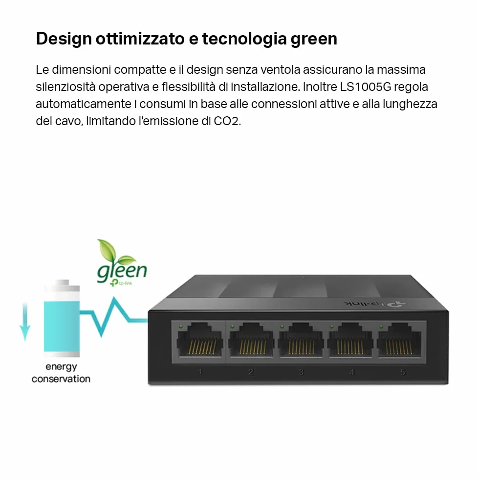 TP-Link LS1005G Switch Ethernet 5 Porte Gigabit Plug-and-Play Silenzioso Desktop