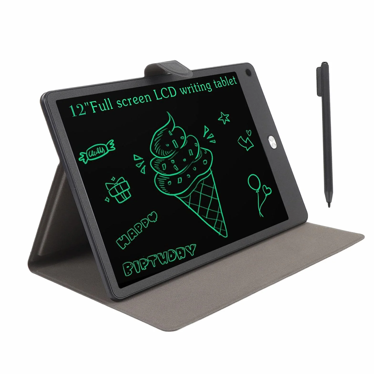Tablet di Scrittura LCD 12 Pollici per Adulti, Schermo Intero PU, Nero