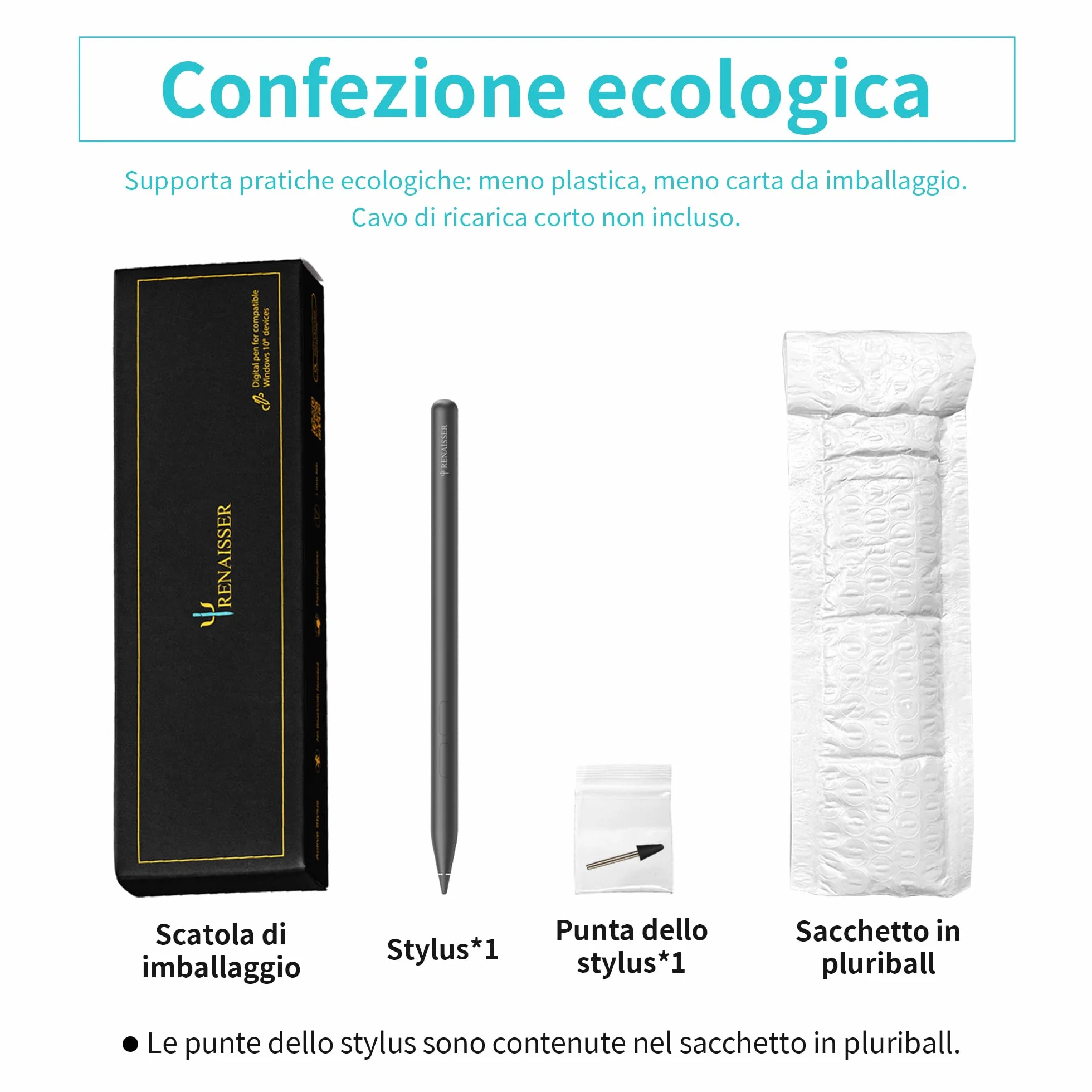 Taiwan RENAISSER Penna per Surface Raphael N520C, progettata a Houston, 4096 pressione e all'inclinazione, Surface pen compatibile con Surface Pro 3-12/Book/Studio/Go, super leggera, non magnetica