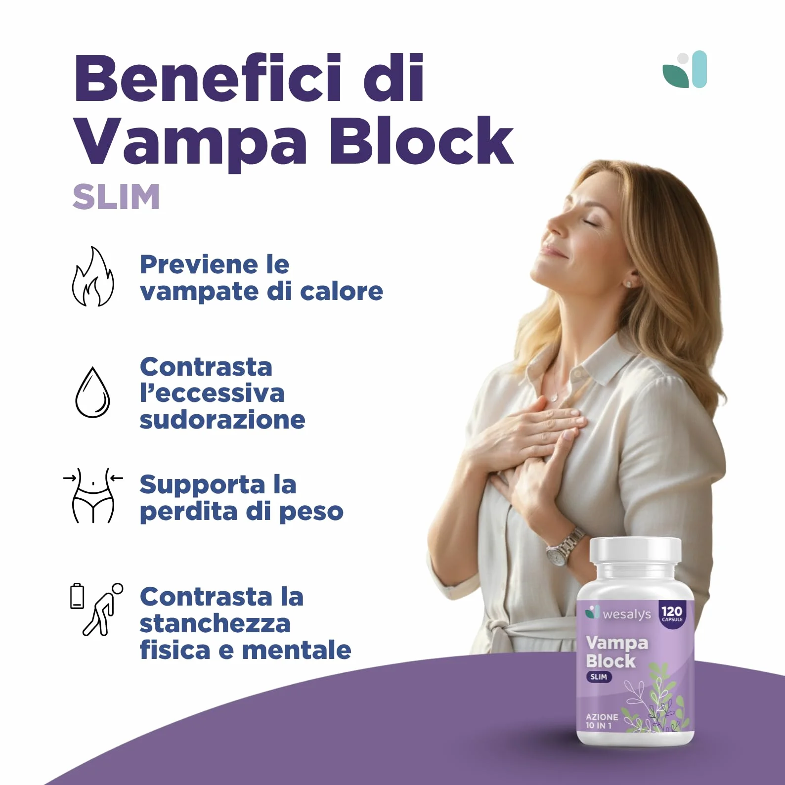 VAMPA BLOCK SLIM Menopausa Integratori Vampate 120 Capsule 10 in 1 Isoflavoni di Soia Agnocasto