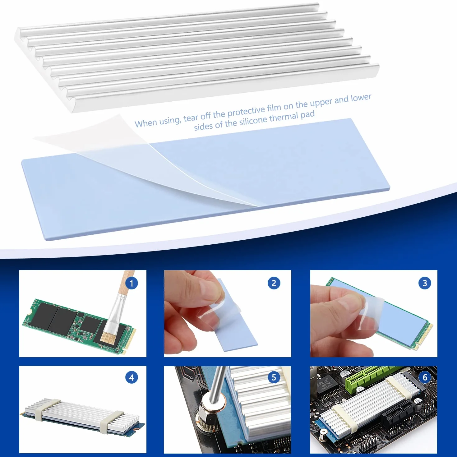 4 Pezzi Alette di Raffreddamento M.2 SSD, VooGenzek Dissipatore di Calore in Alluminio, con Viti SSD M.2 e Cuscinetto Termico in Silicone, per Computer Portatile Desktop, 70x22x3mm, D'argento