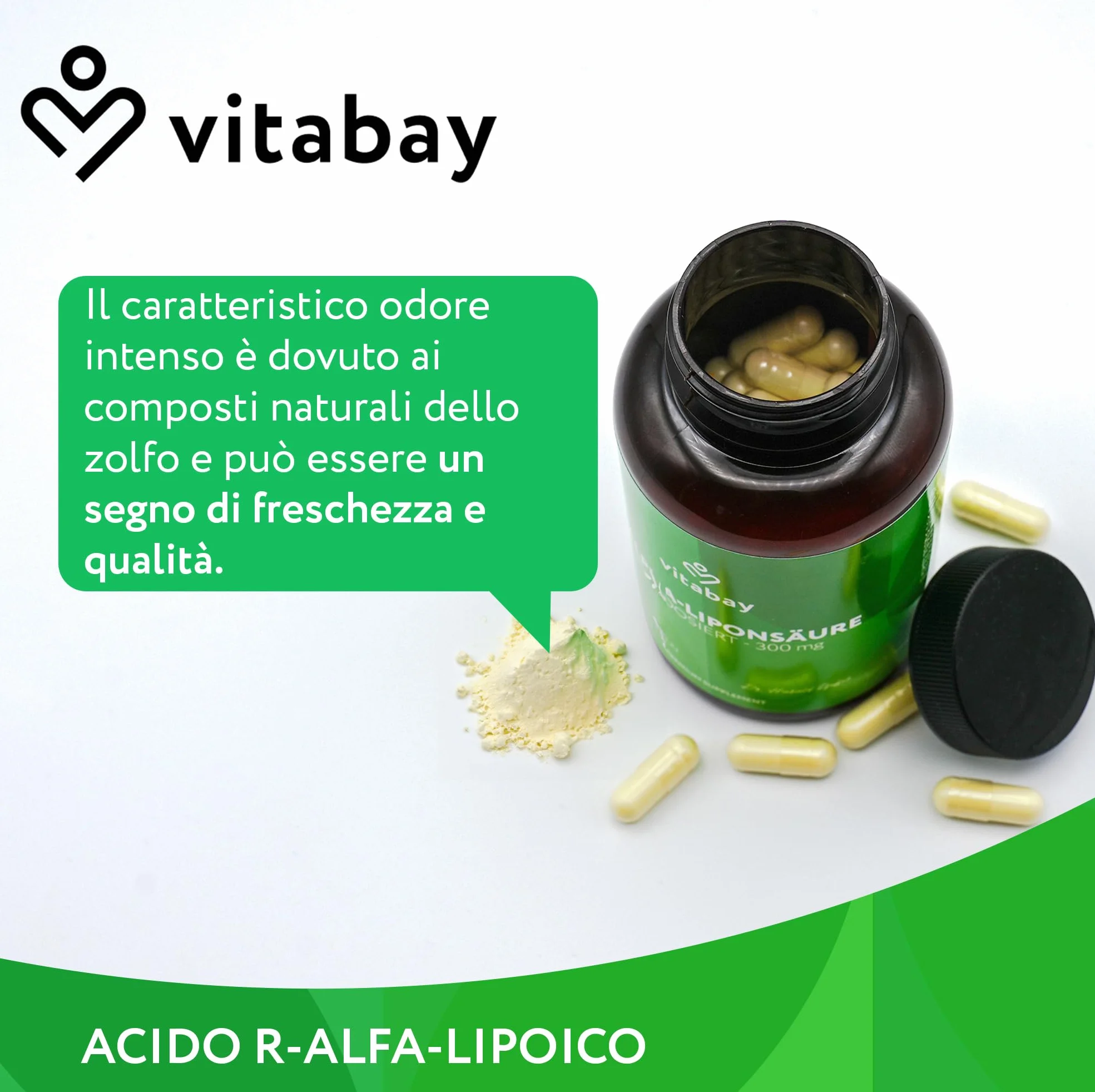 Vitabay Acido R-Alfa Lipoico 300 mg 120 capsule vegane Alpha Lipoic Acid ad alto dosaggio forma R naturale
