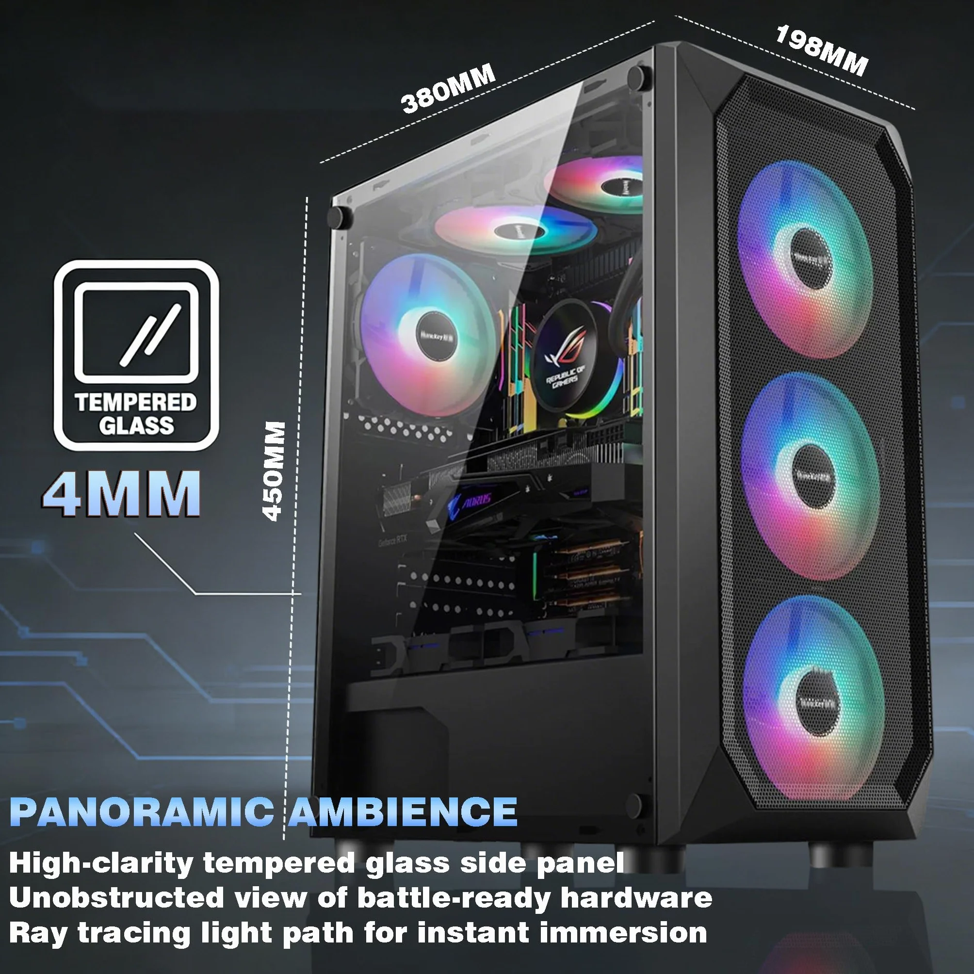 Gaming PC Ryzen 5 5500, GeForce RTX 4060, B450, 16GB(8GB*2) 3200MHz DDR4 RAM, 1TB NVMe SSD, P550W, 5 RGB Fans, WIFI, Potente PC per Gaming e Creazione