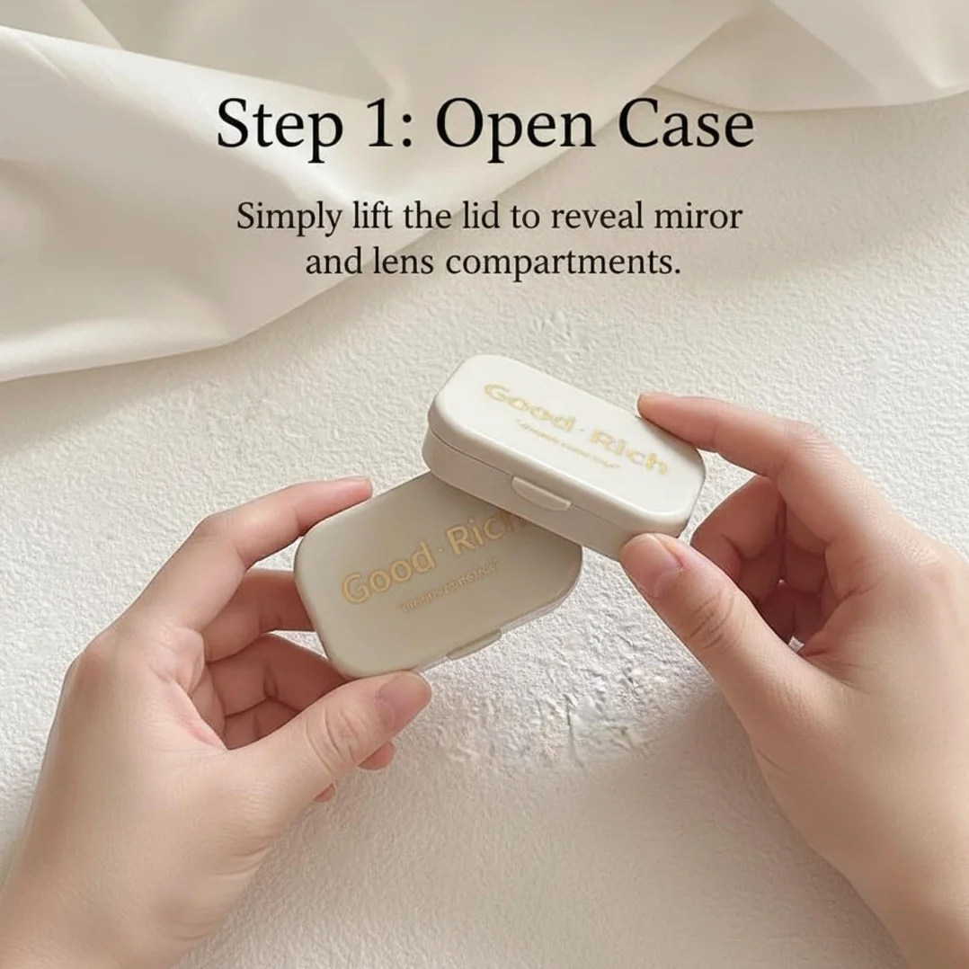 Set da 2 Porta Lenti a Contatto con Specchio Beige e Grigio – Kit da Viaggio Compatto con Pinzette e Ventosa