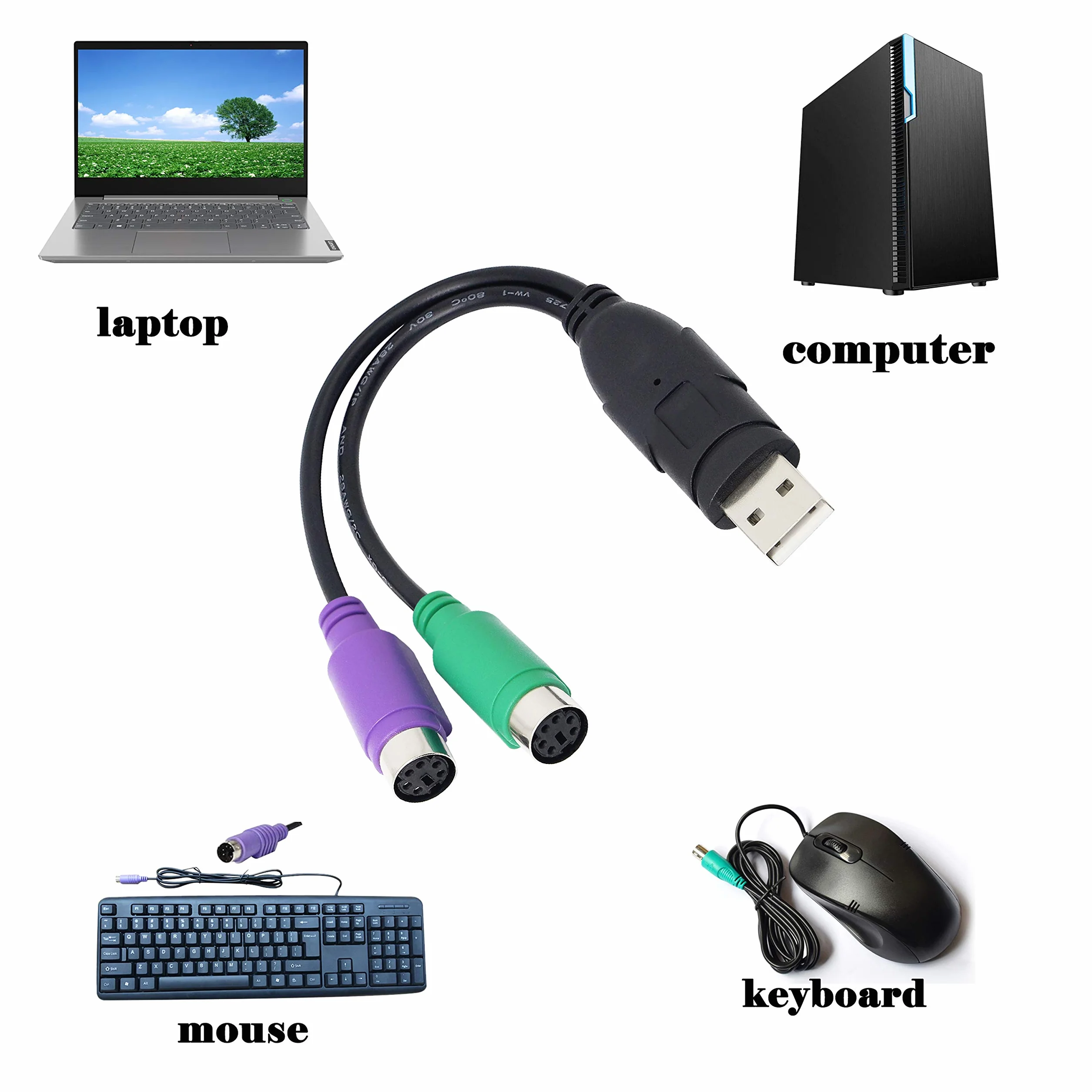 HONGLEI - Adattatore da USB a PS2, tastiera e mouse PS2 a USB, cavi convertitori, per tastiera e mouse, plug and play, nessun driver richiesto