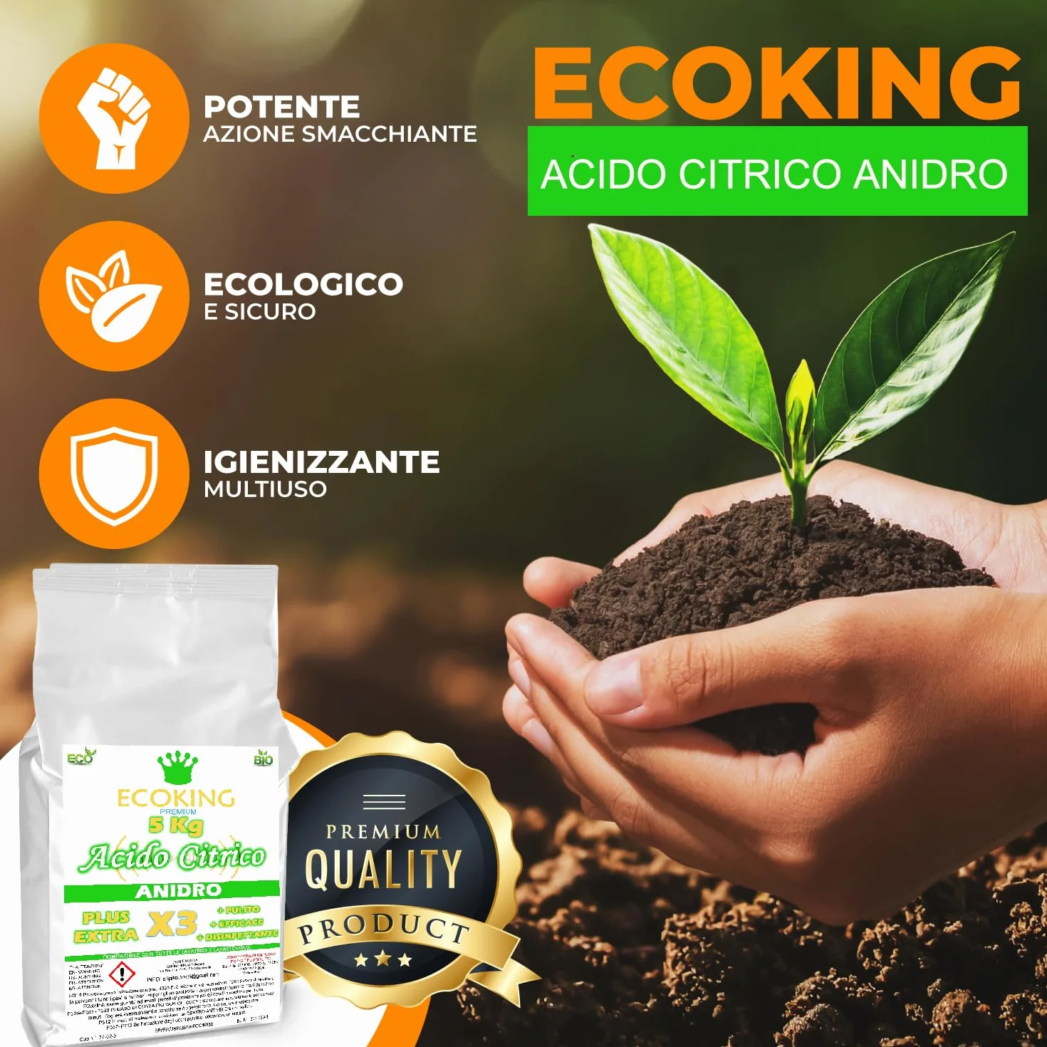 Acido Citrico 5 kg 100% Puro per Pulizia Calcare Anticalcare Lavatrice