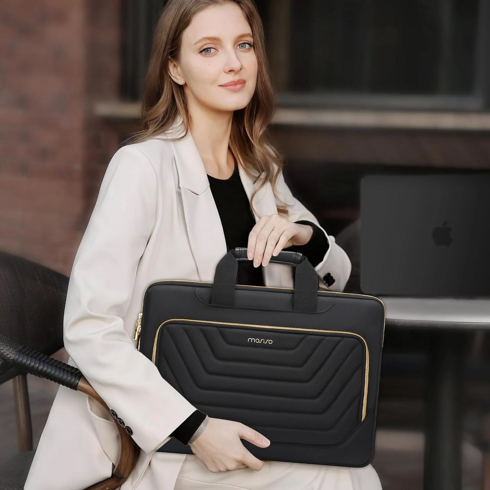 MOSISO 16 Pollici Borsa Tracolla Laptop,15-15,6 Pollici Custodia PC Compatibile con MacBook Pro 16/Air 15,HP,Dell,Lenovo,Asus,Borse Messenger Front Invertito Trapezio Quilted Tasca&Belt,Nero
