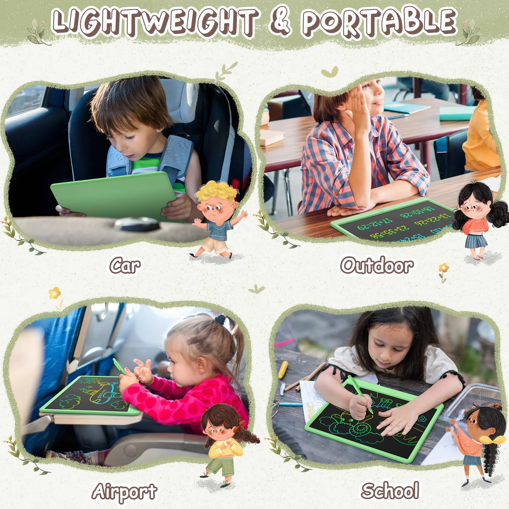 GIGART Lavagna LCD 15 pollici con chiusura a chiave per bambini 3-12 anni (verde)